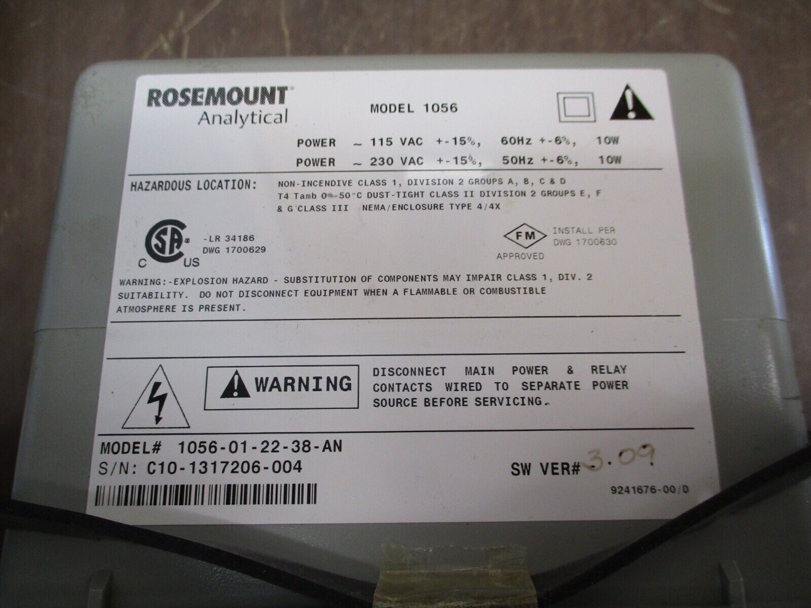 Rosemount Dual Input Analyzer 1056-01-22-38-AN 115/230V 50/60Hz Used