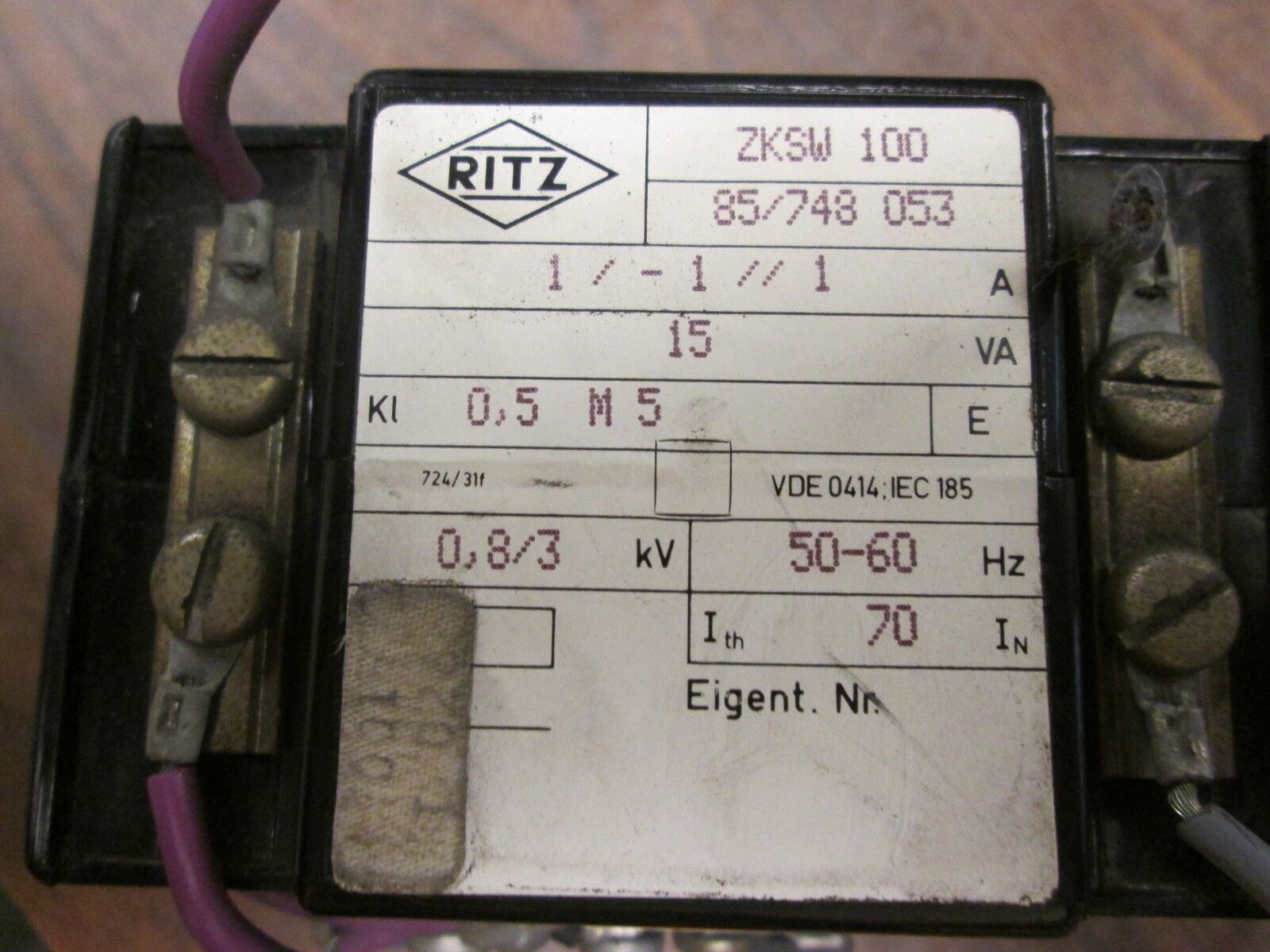 Ritz Transformer ZKSW 100 0.8/3 KV 50/60 Hz Used