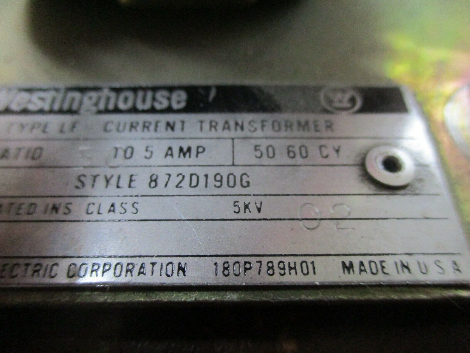 Westinghouse Type LF Current Transformer 872D190G Ratio 50:5A 50-60Hz Used