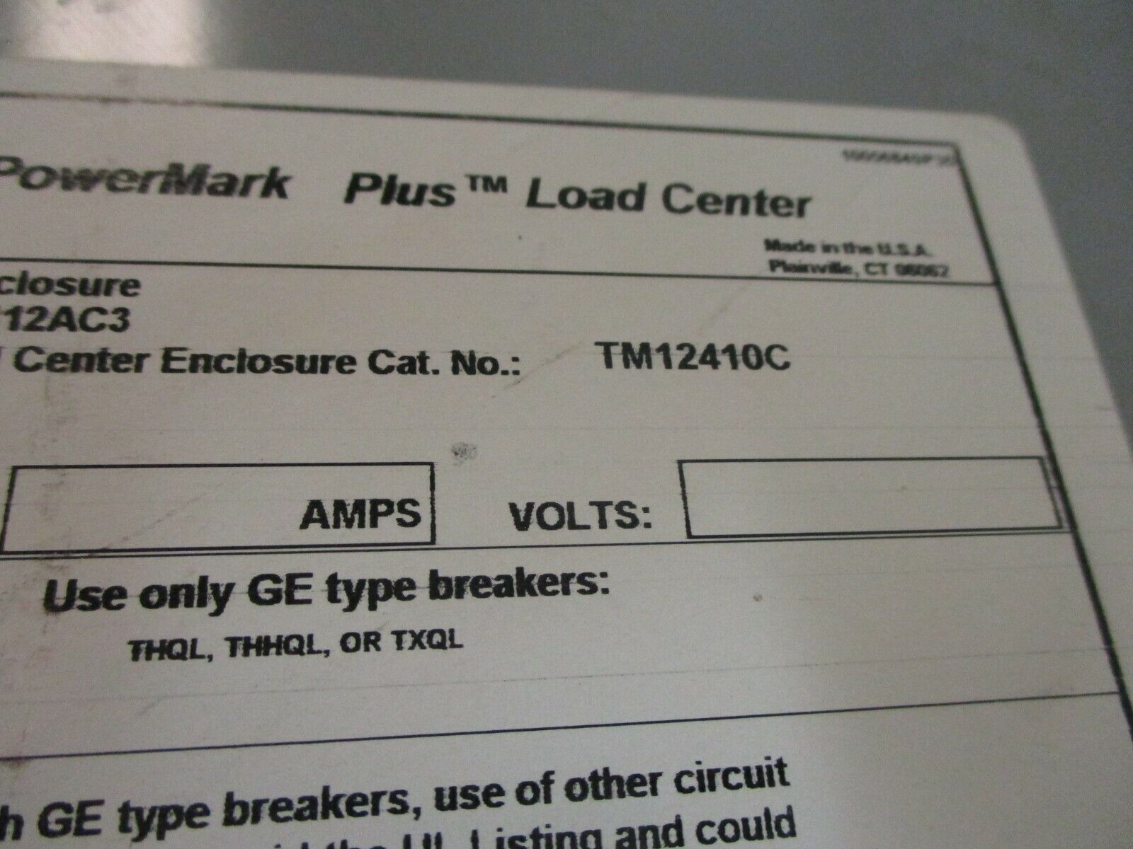 GE Main Breaker Circuit Breaker Panel TM12410C 100A Max 3Ph Used