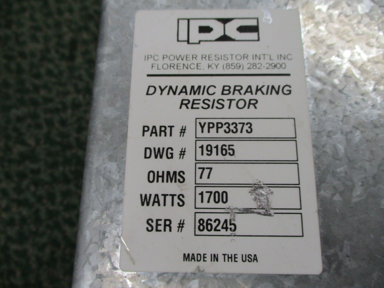 IPC Dynamic Braking Resistor YPP3373 77 Ohms 1700 W Used