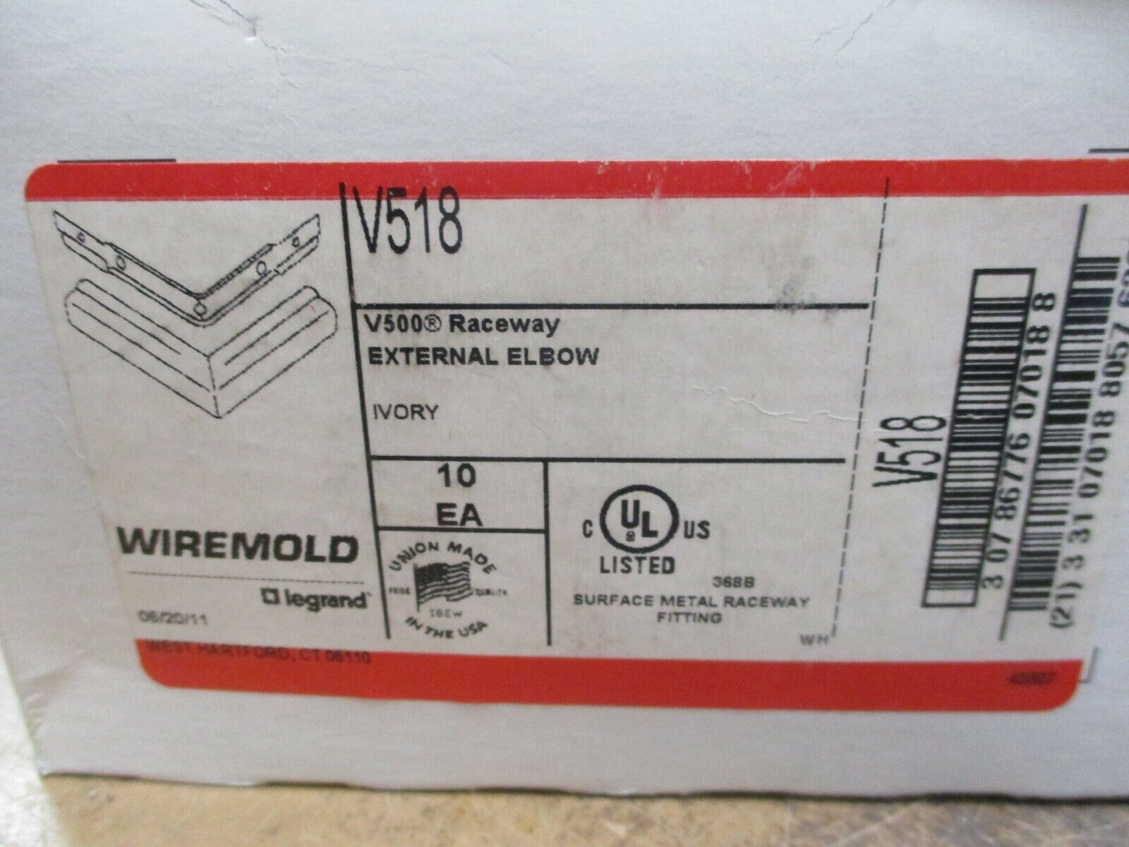 Wiremold Raceway External Elbow V518 Ivory *Box of 10* New Surplus