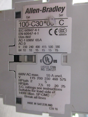Allen-Bradley Reversing Contactor 100-C30*00 Ser. C 24V Coil 55A 600V Used