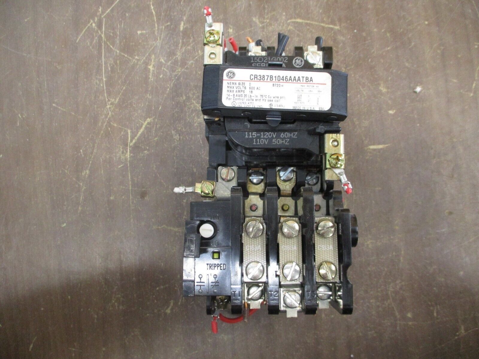 GE Size 0 Starter CR387B1046AAATBA 115-120V Coil 18A 600V Used