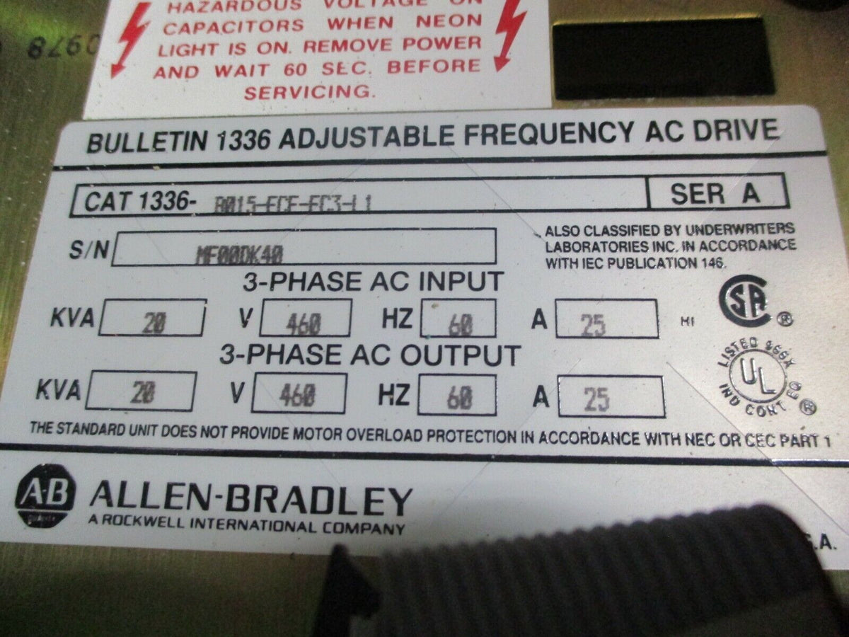 Allen-Bradley AC Drive 1336-B015-ECE-EC3-L1 15HP 3Ph Missing (2) Door Latch Used