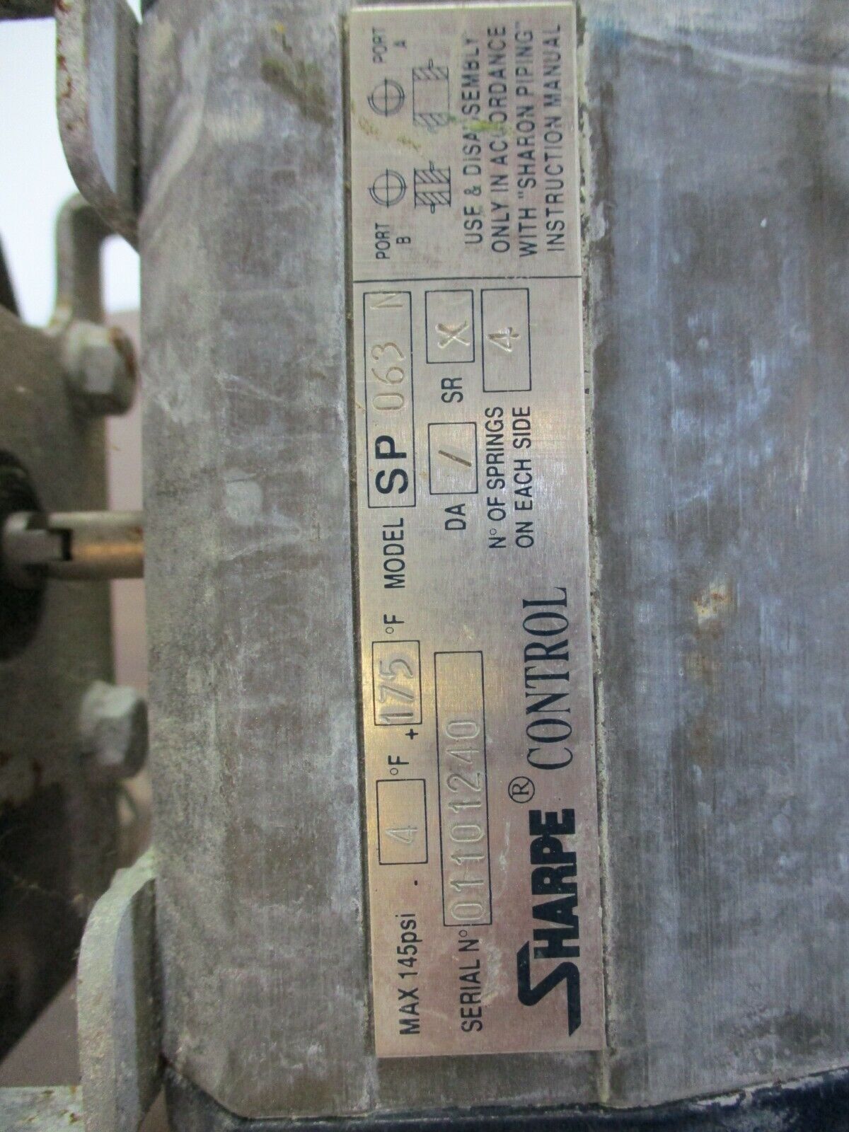 Sharpe Control, Actuated Valve w/ positioner, SP 063 N, 145psi, used