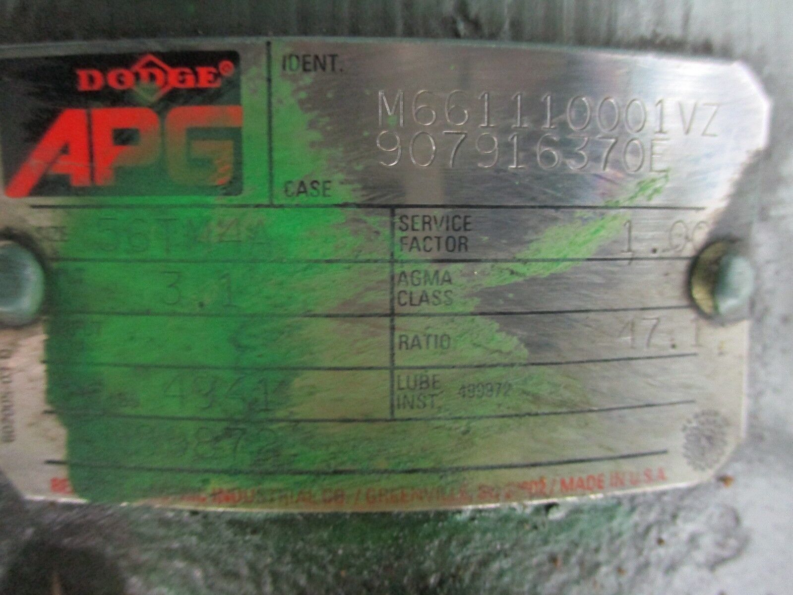 Dodge APG Gear M661110001VZ Input: 3.1 Torque: 4941 lbs Ratio: 47.1 Used