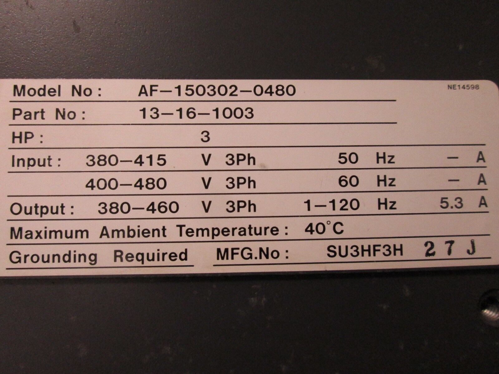 Eaton Dynamatic AC Drive AF-150302-0480 13-16-1003 3HP Used