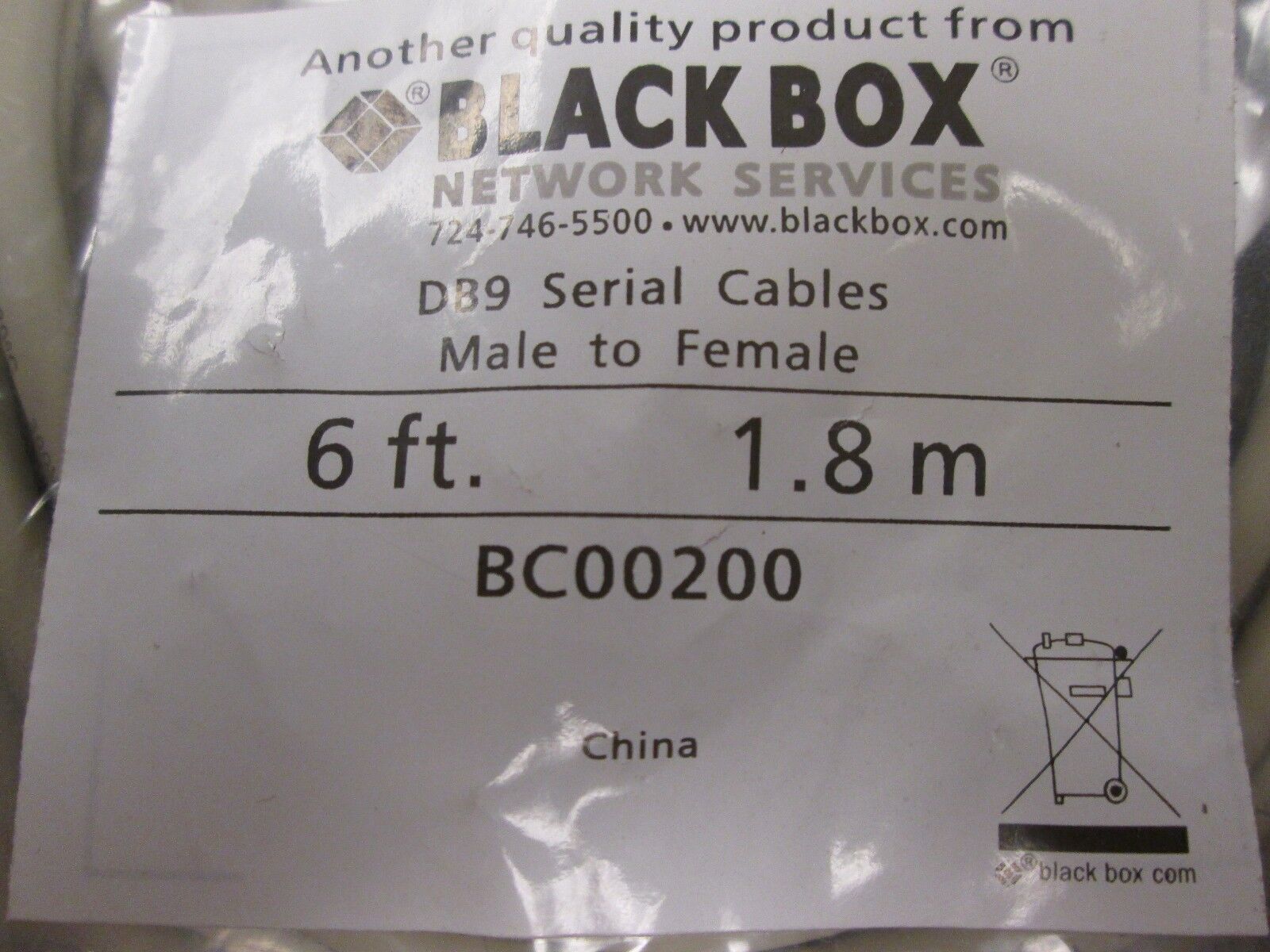 Black Box Male-Female Serial Extension Cable BC00200 6' *Lot of 2* New Surplus
