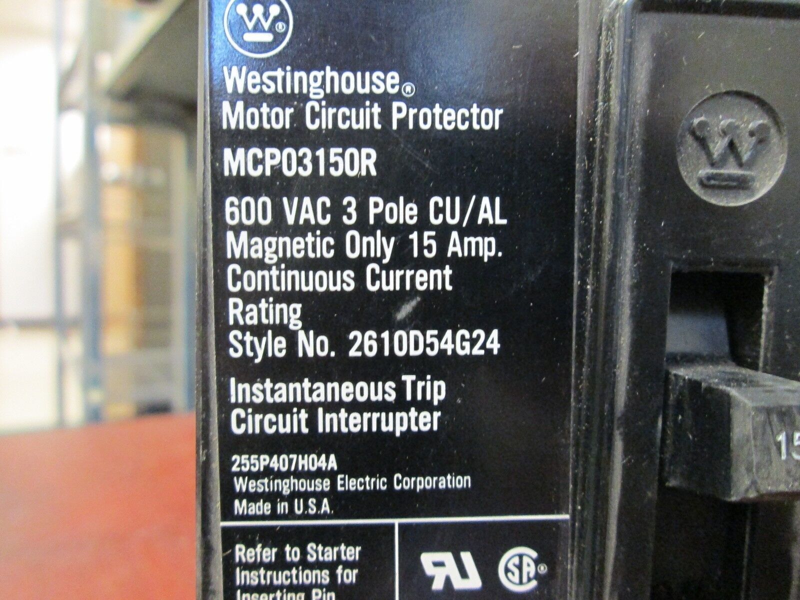 Westinghouse Motor Circuit Protector MCP03150R 15A 600V 3P New Surplus