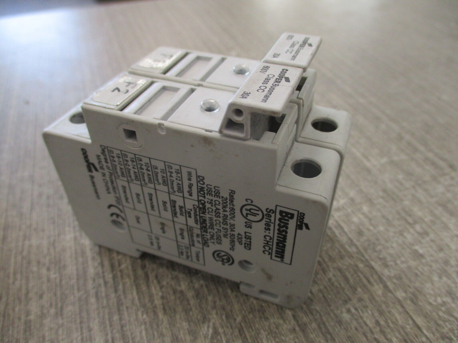 Cooper Bussmann Fuseholder CHCC1 30A 600V 1P *Lot of 2* Used