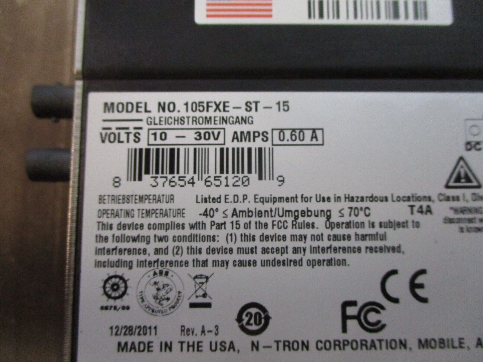 N-Tron 105FX 5-Port Ethernet Switch 105FXE-ST-15 Used