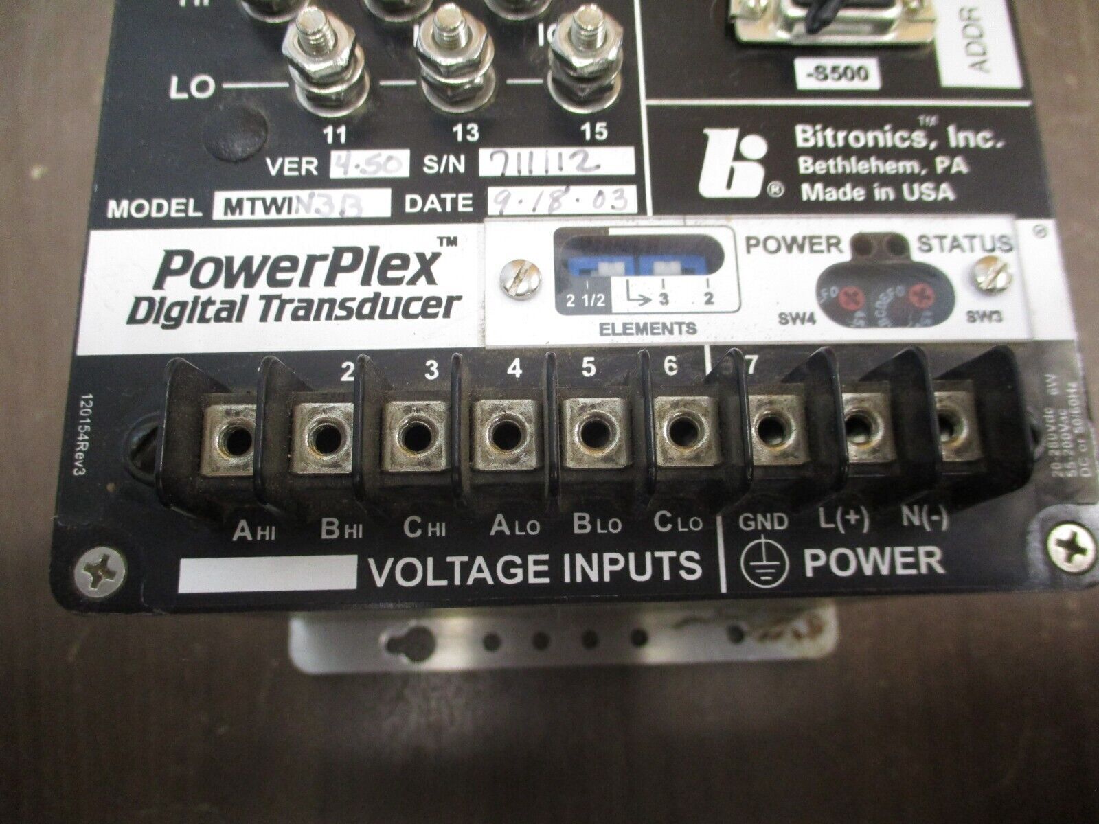 Bitronics PowerPlex Digital Transducer MTWIN3B Ver. 4.50 20-280VDC 55-200VAC