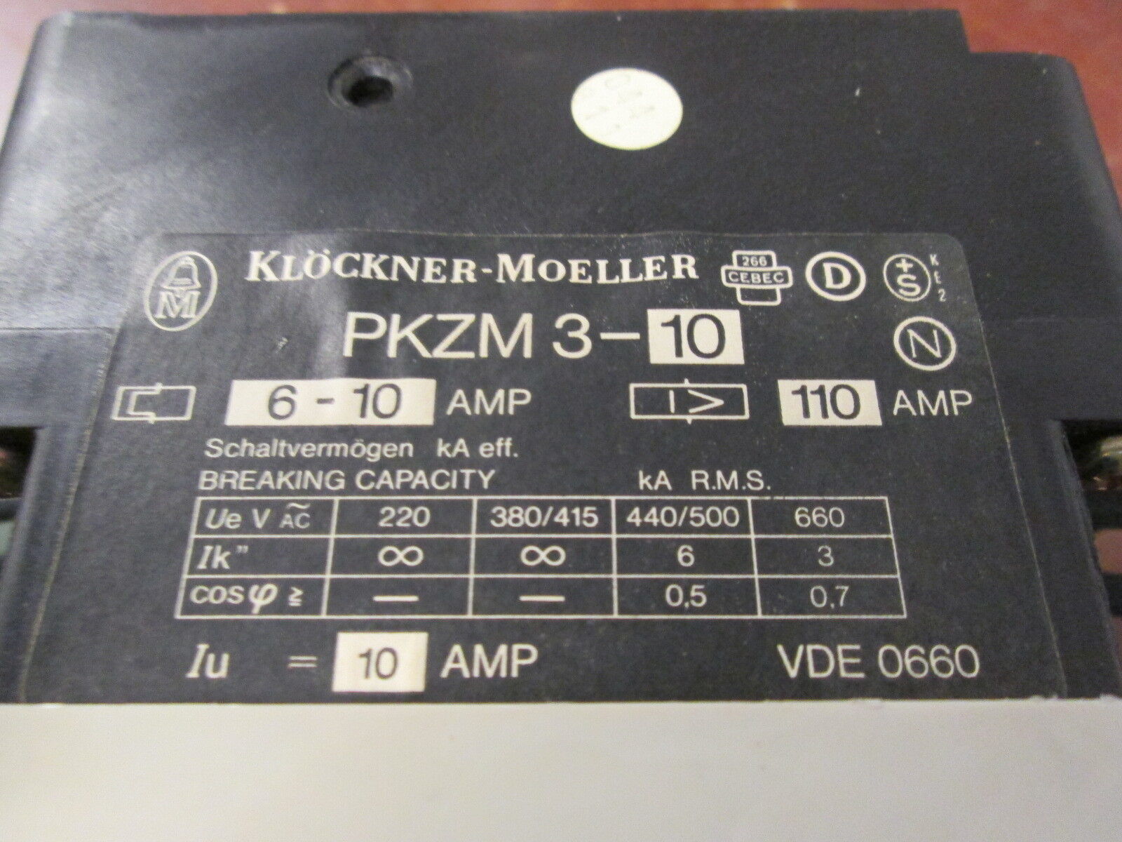 Klocker-Moeller Manuel Motor Starter PKZM 3-10 Range: 6-10A Used