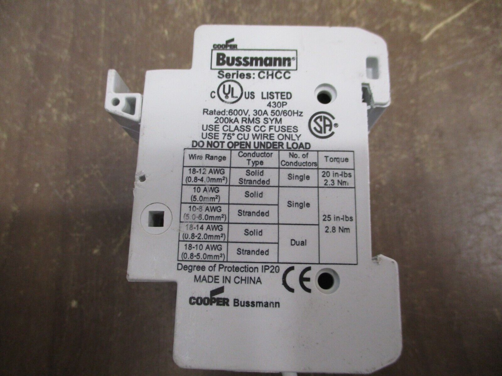 Cooper Bussmann Fuseholder CHCC 2 30A 2P 600V *Lot of 2* Used