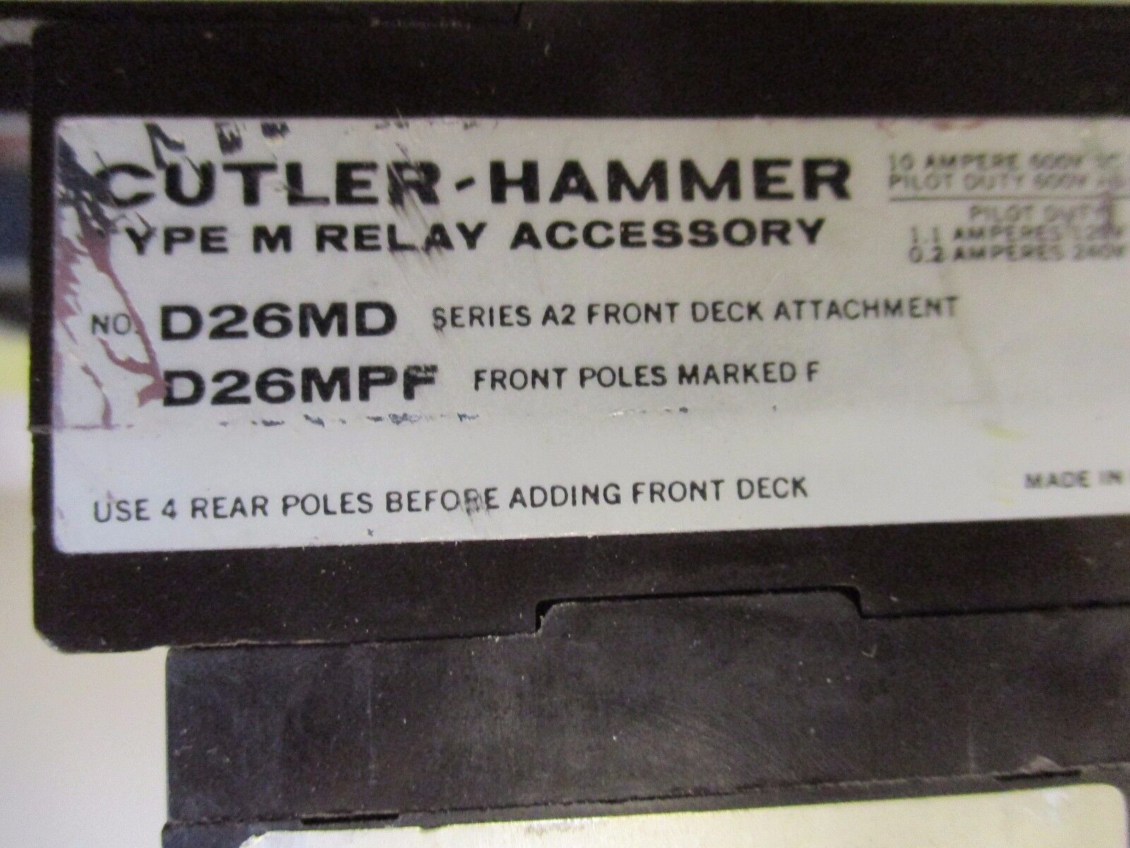 Cutler-Hammer Type M Relay w/ Accessories D26M / D26MD / D26MF Used