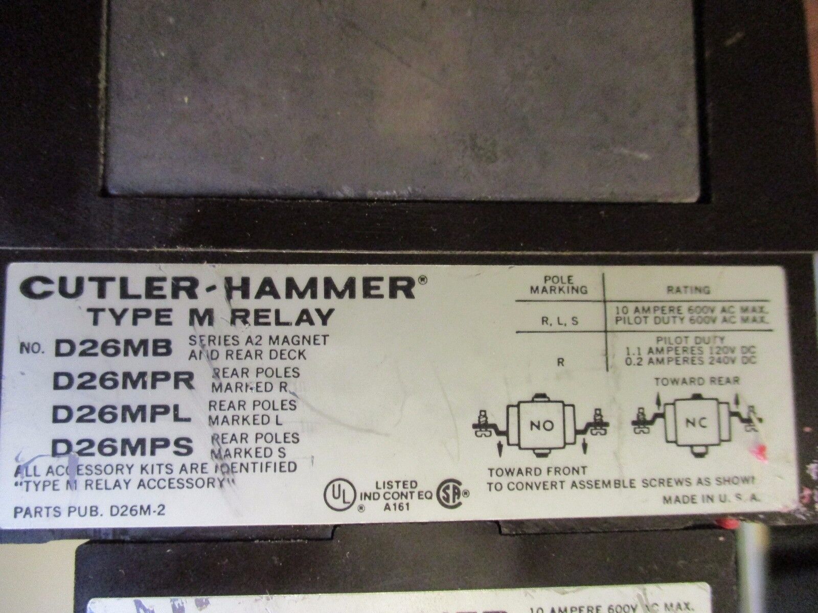 Cutler-Hammer Type M Relay w/ Accessories D26M / D26MD / D26MF Used