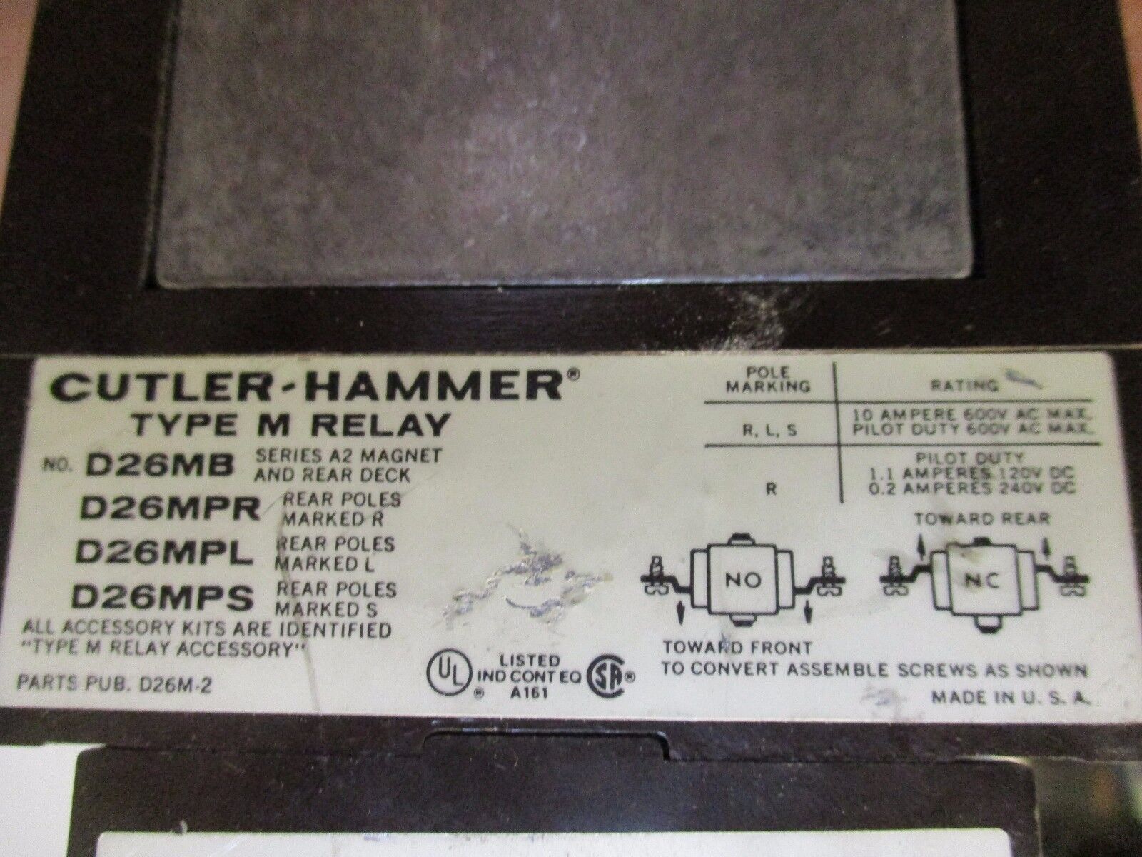 Cutler-Hammer Type M Relay w/ Accessories D26M / D26MD 120V Coil Used