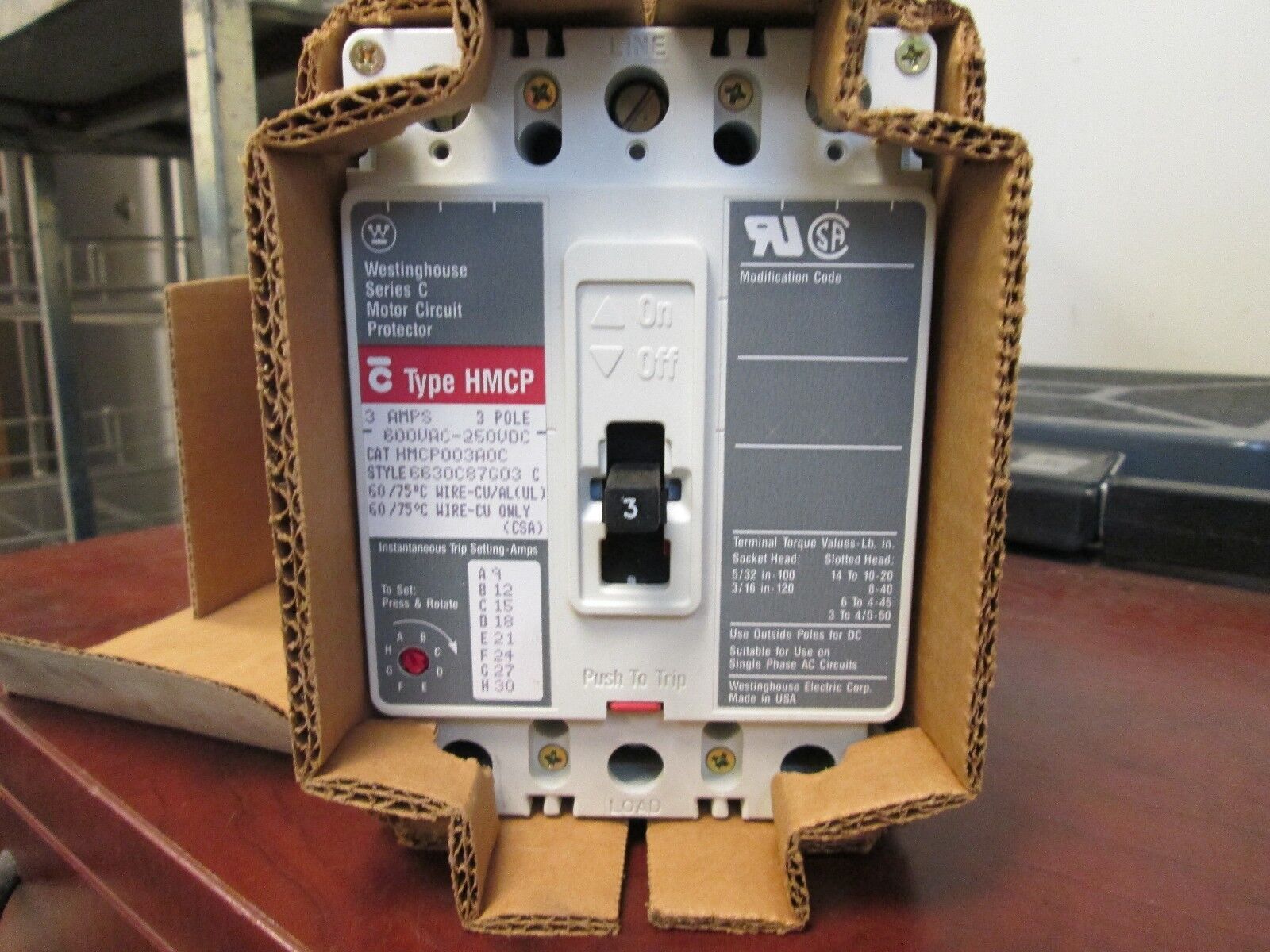 Westinghouse Motor Circuit Protector HMCP003A0C 3A 600V 3P New Surplus