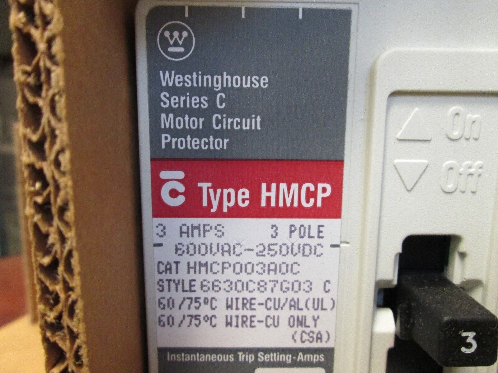 Westinghouse Motor Circuit Protector HMCP003A0C 3A 600V 3P New Surplus
