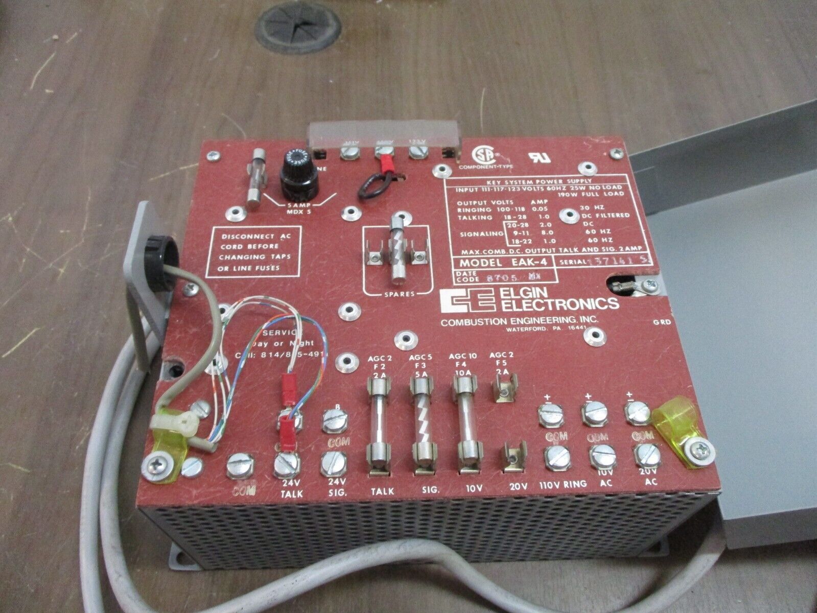 Elgin Electronics Power Supply System EAK-4 190W Input: 111/117/123V 60Hz 25W