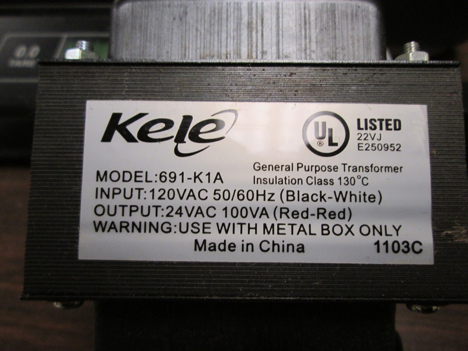 Kele Control Transformer 691-K1A 100VA Pri 120 Sec 24 New Surplus