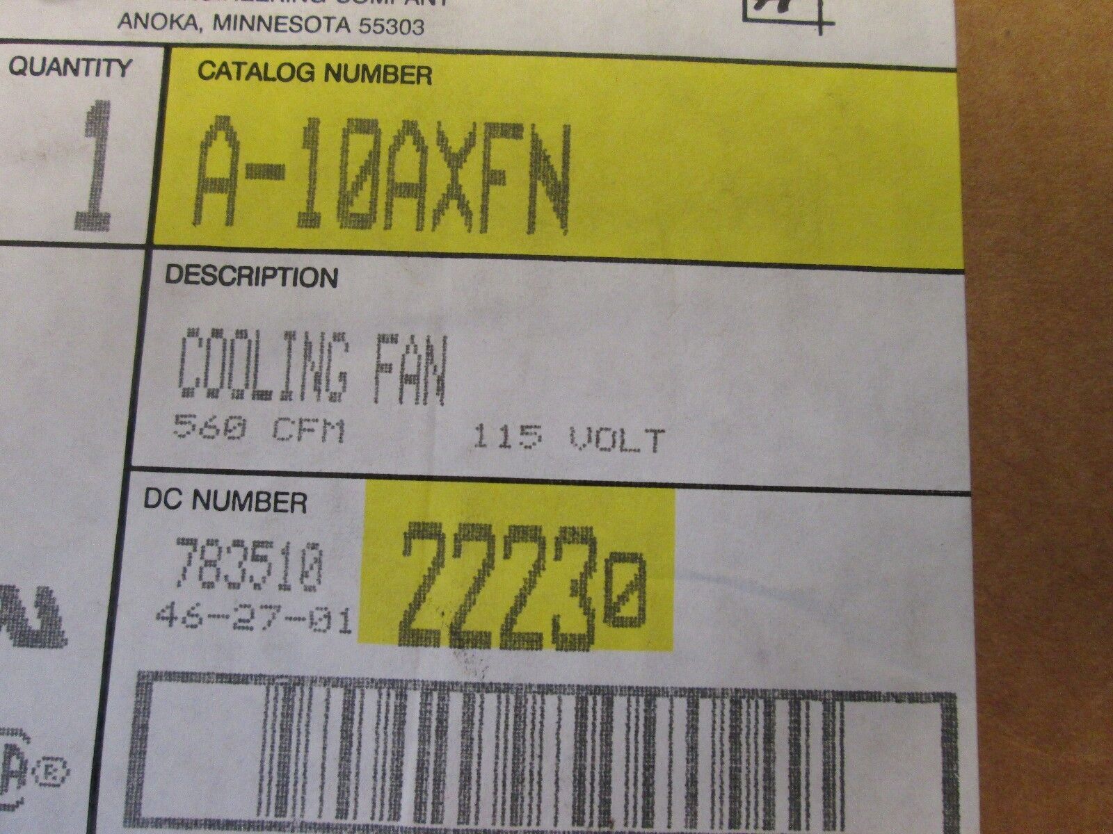 Hoffman Cooling Fan A-10XFN 115V New Surplus