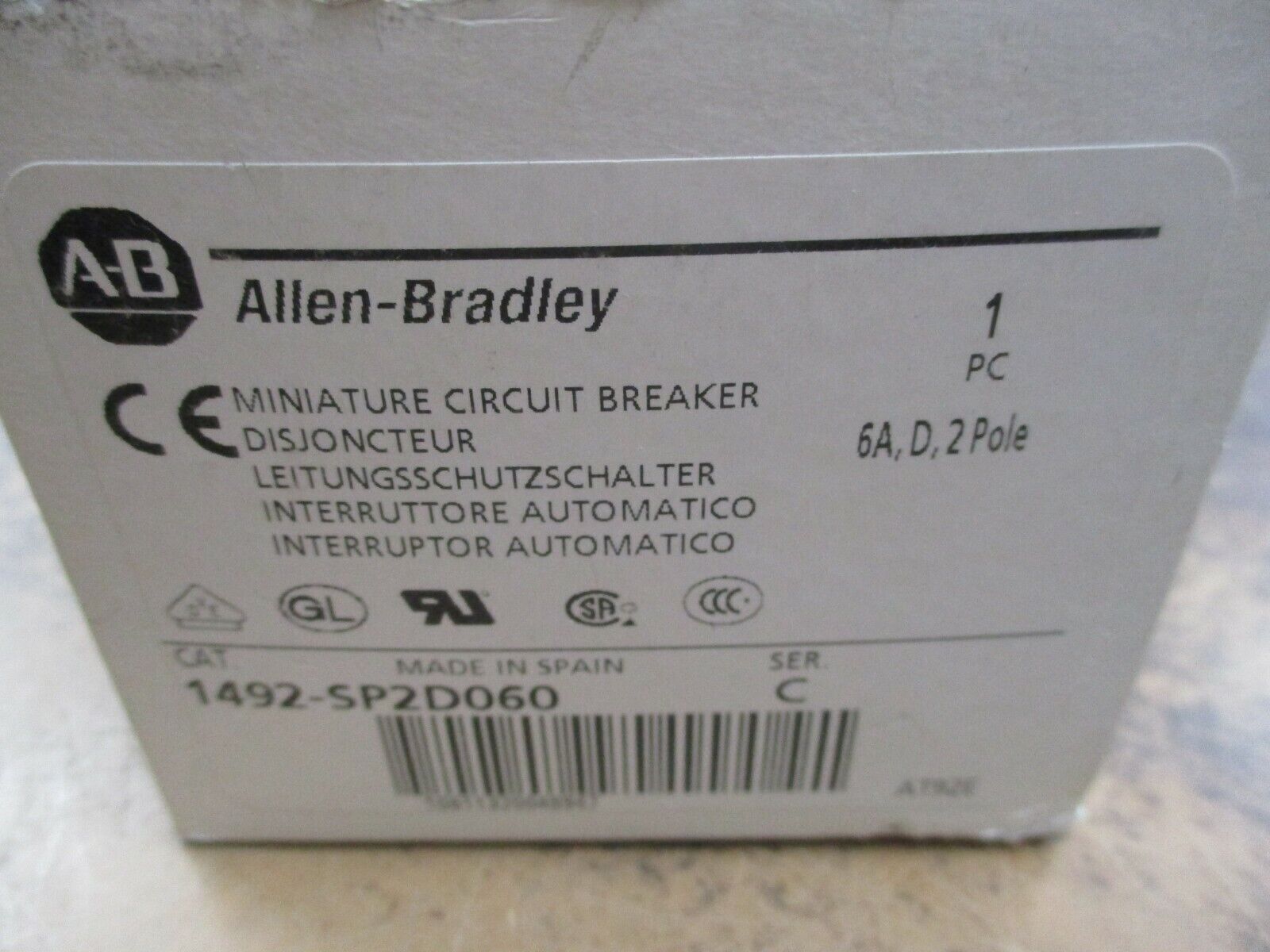 Allen-Bradley Circuit Breaker 1492-SP2D060 Ser. C 6A 2P New Surplus