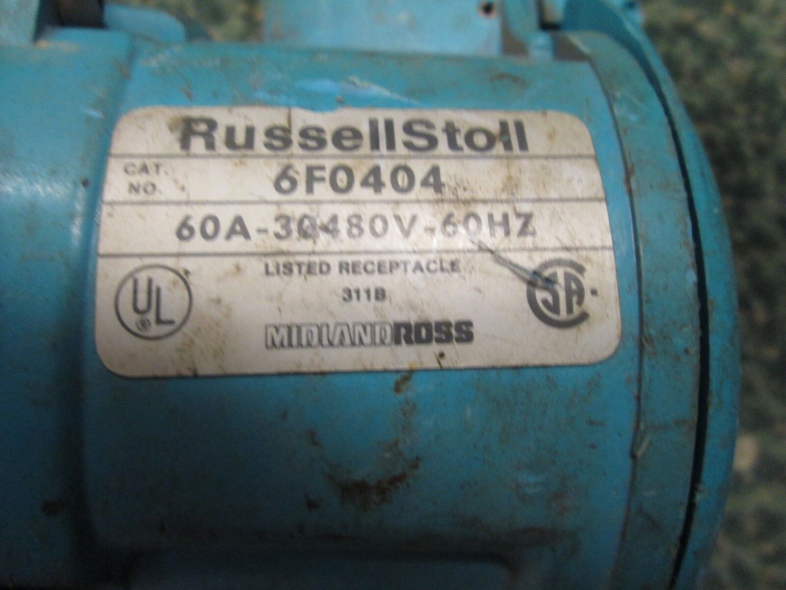 Russelstoll Plug 6F0404 60A 480V 3Ph 60Hz Used