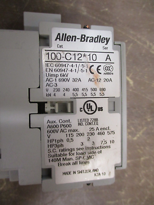Allen-Bradley Contactor 100-C12*10 24V Coil 25A 600V *Damaged Top* Used