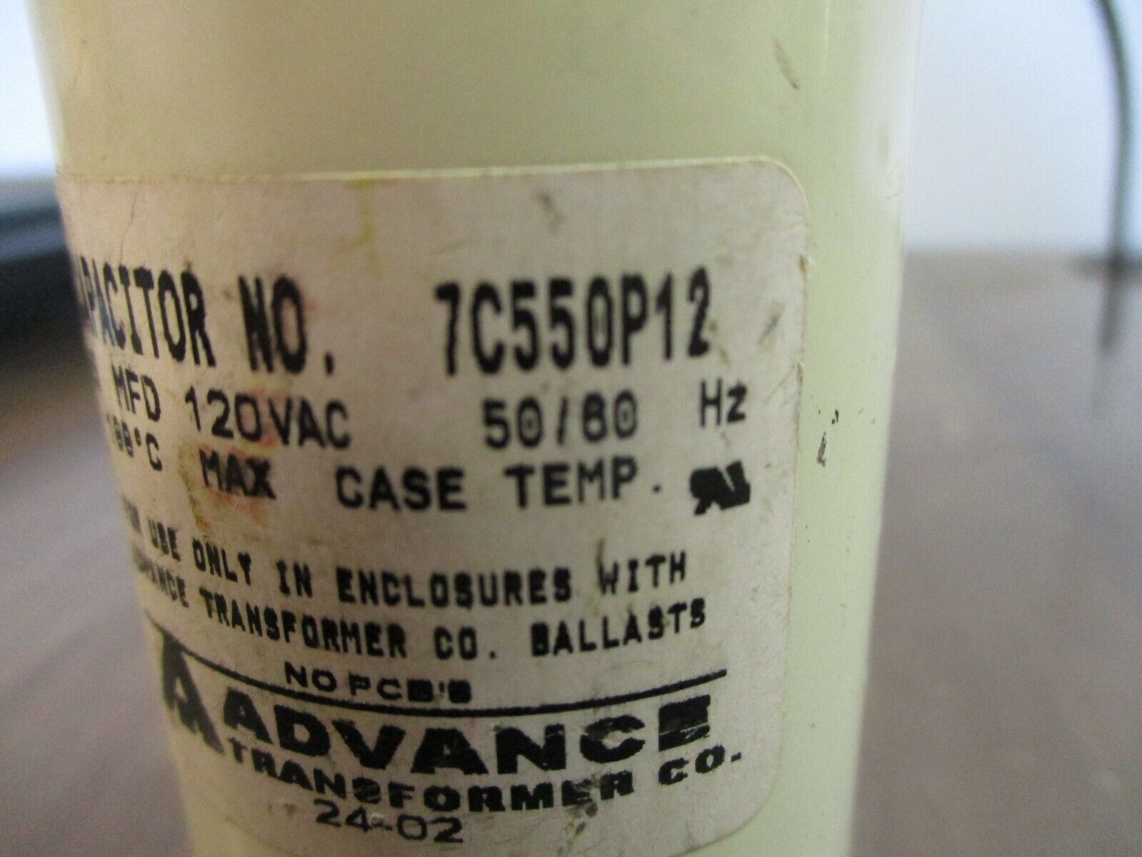 Advance Capacitor 7C550P12 55MFD 120VAC 50/60Hz Used