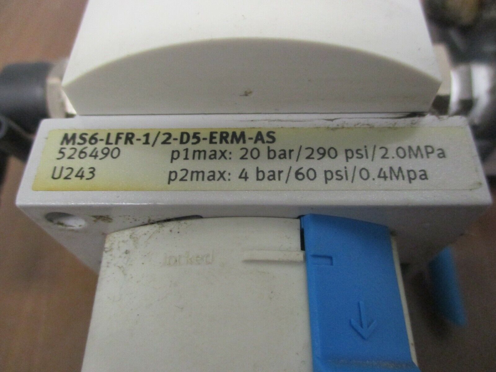 Festo Filter Regulator w/ Solenoid MS6-LFR-1/2-D5-ERM-AS 60/290PSI Used