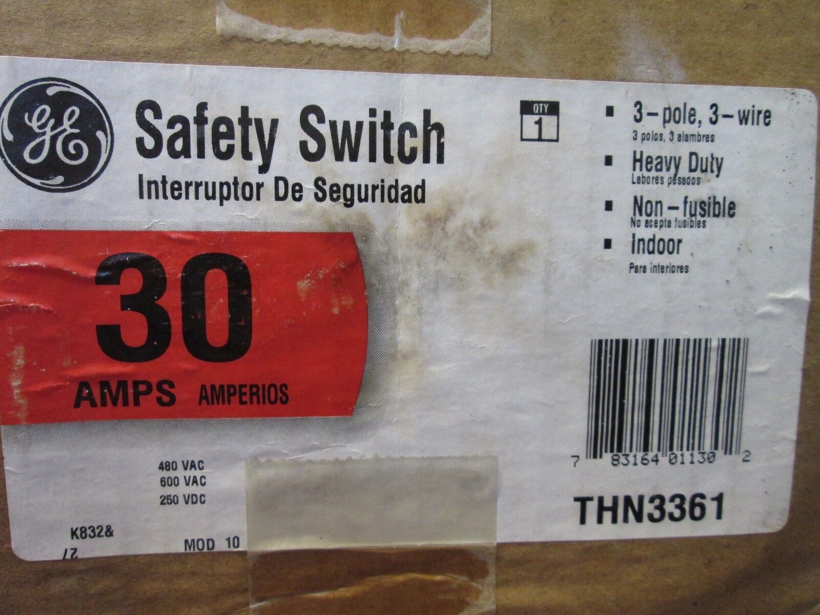 GE Non-Fusible Safety Switch THN3361 30A 600V 3P 3W New Surplus