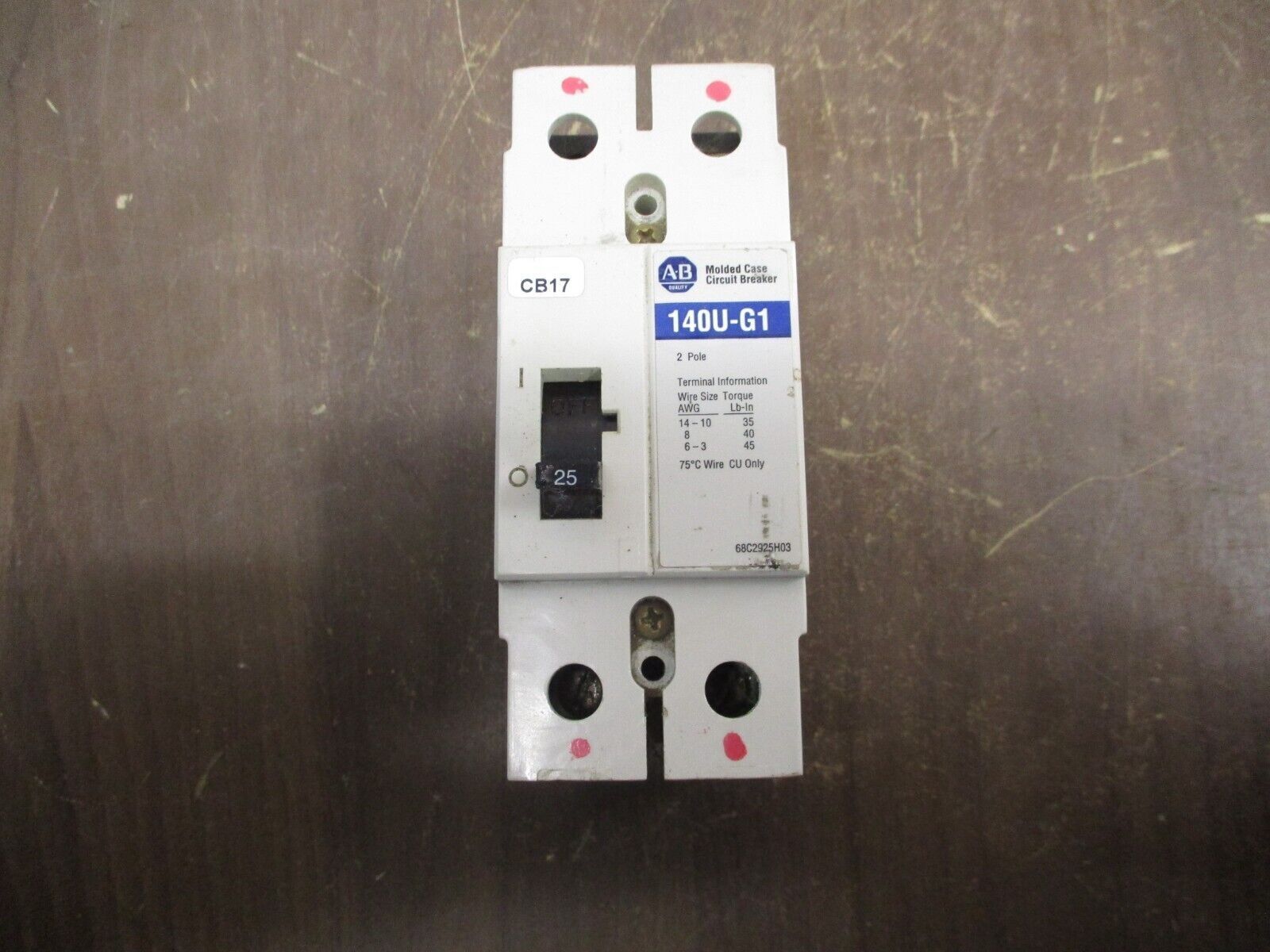 Allen-Bradley 140U-G1 Circuit Breaker 68C2925H03 25A 2P Used