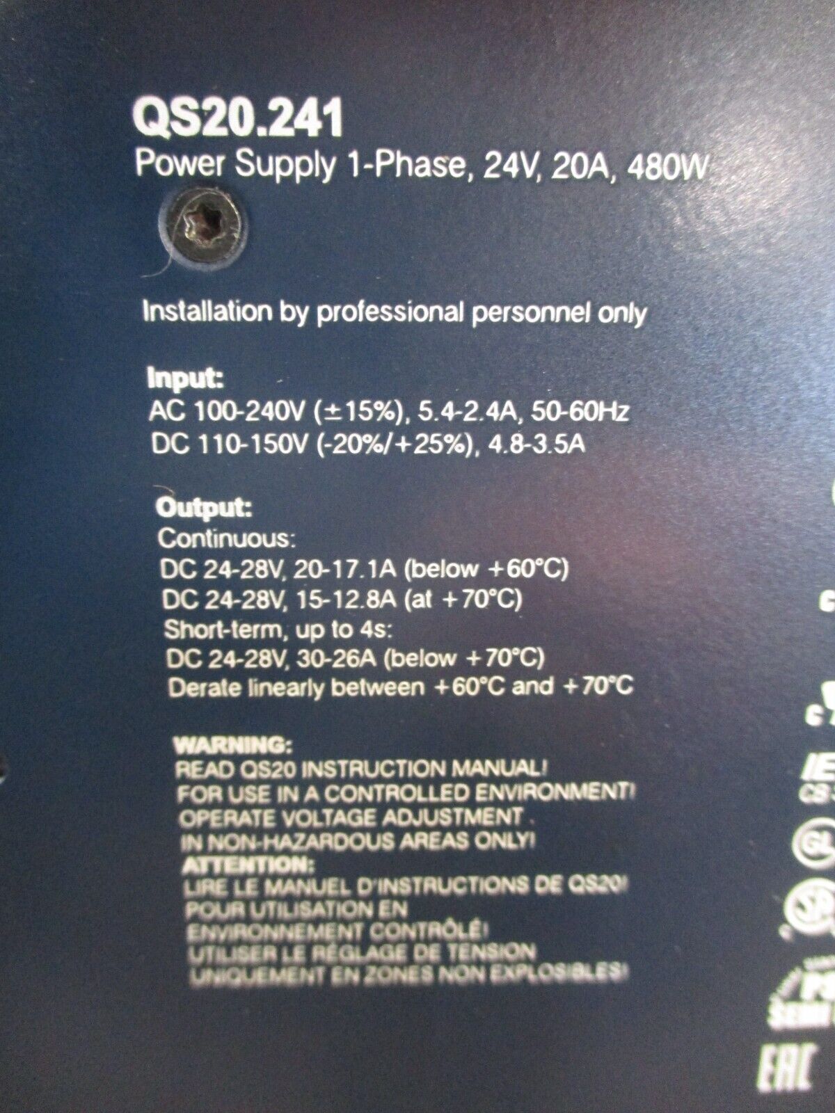 Puls Dimension QS20 Power Supply QS20.241 Used