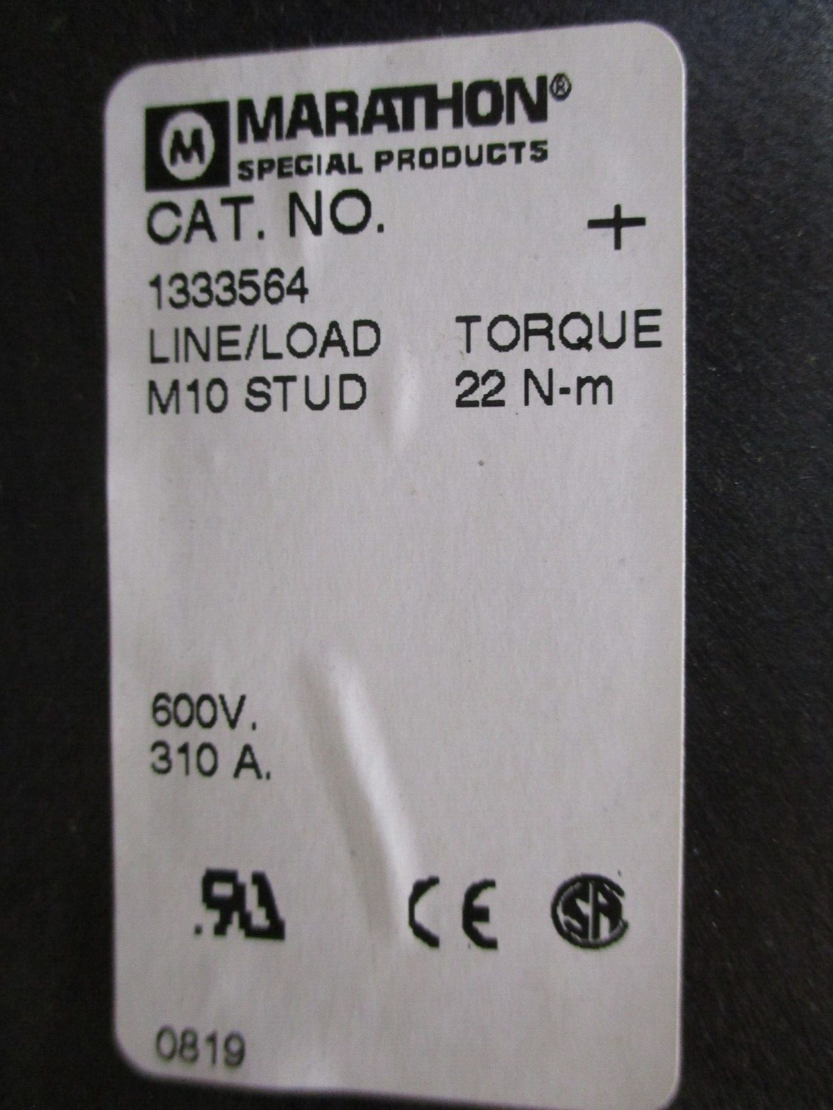 Marathon Power Distribution Block 1333564 310A 600V 3P Line/Load: M10 STUD
