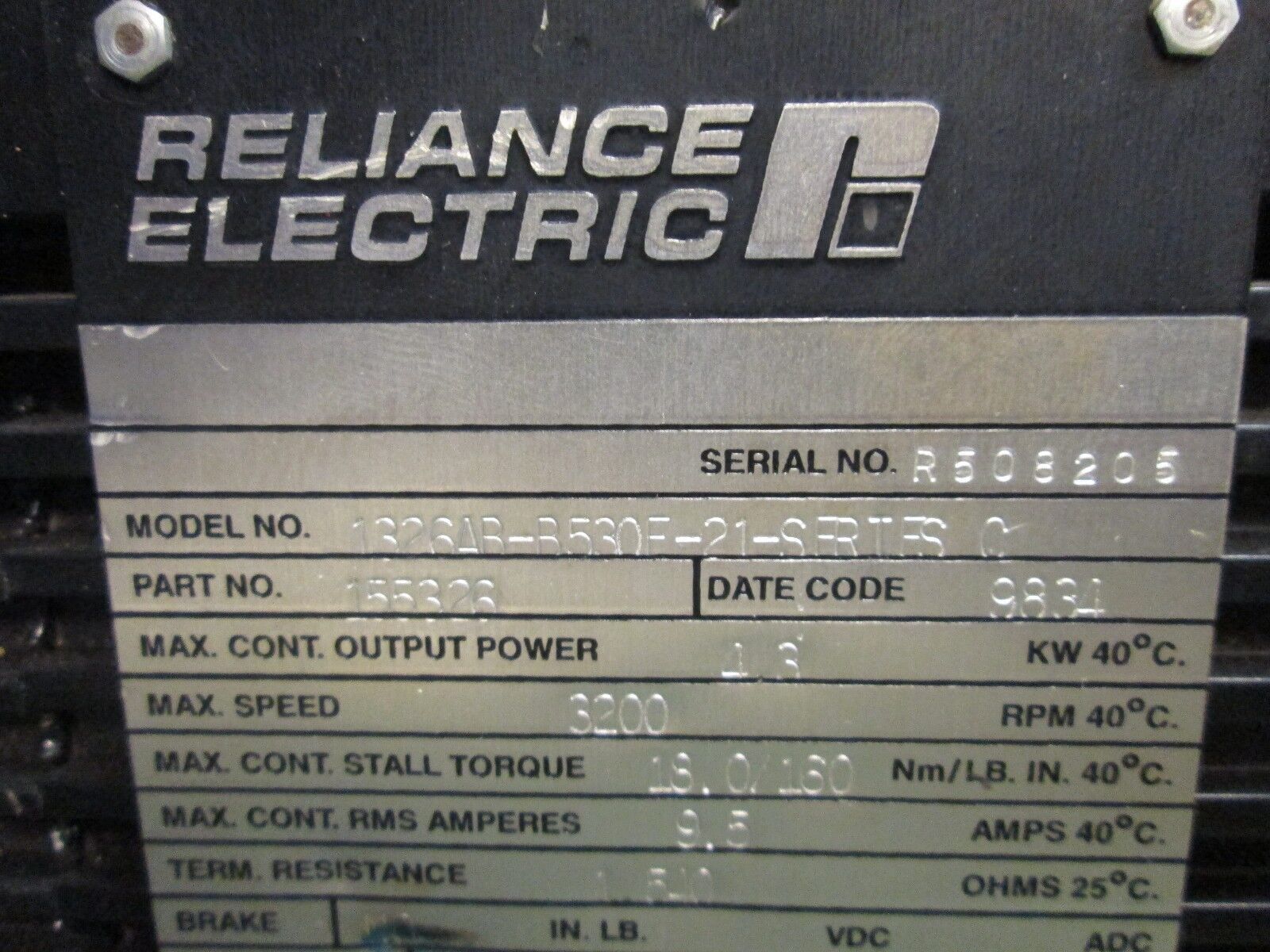 Reliance Servo Motor w/ Stealth Gear 1326AB-B530F-21 50:1 Ratio Used