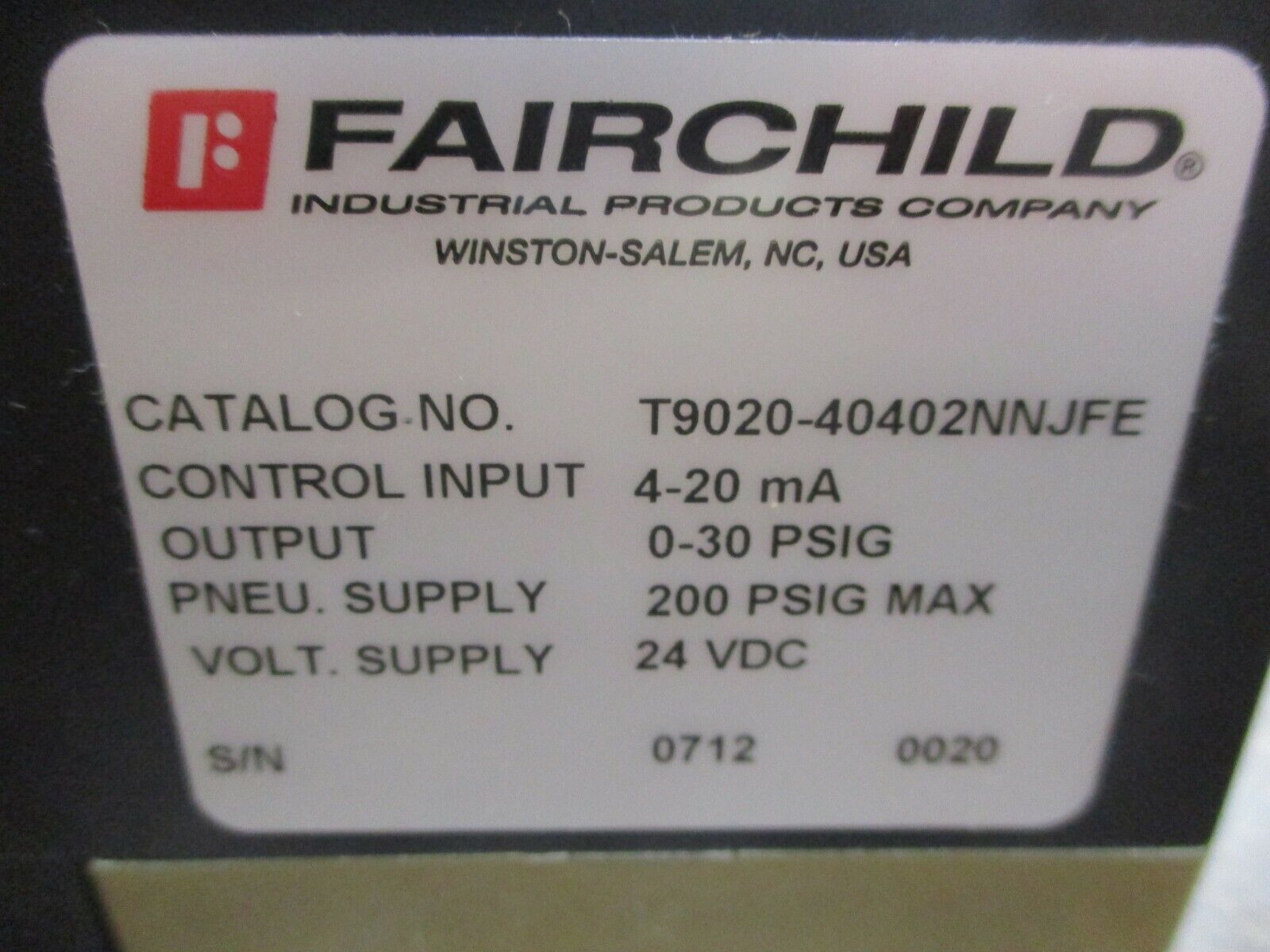 Fairchild T9000 Series Digital Electronic Pressure Controller T9020-40402NNJFE