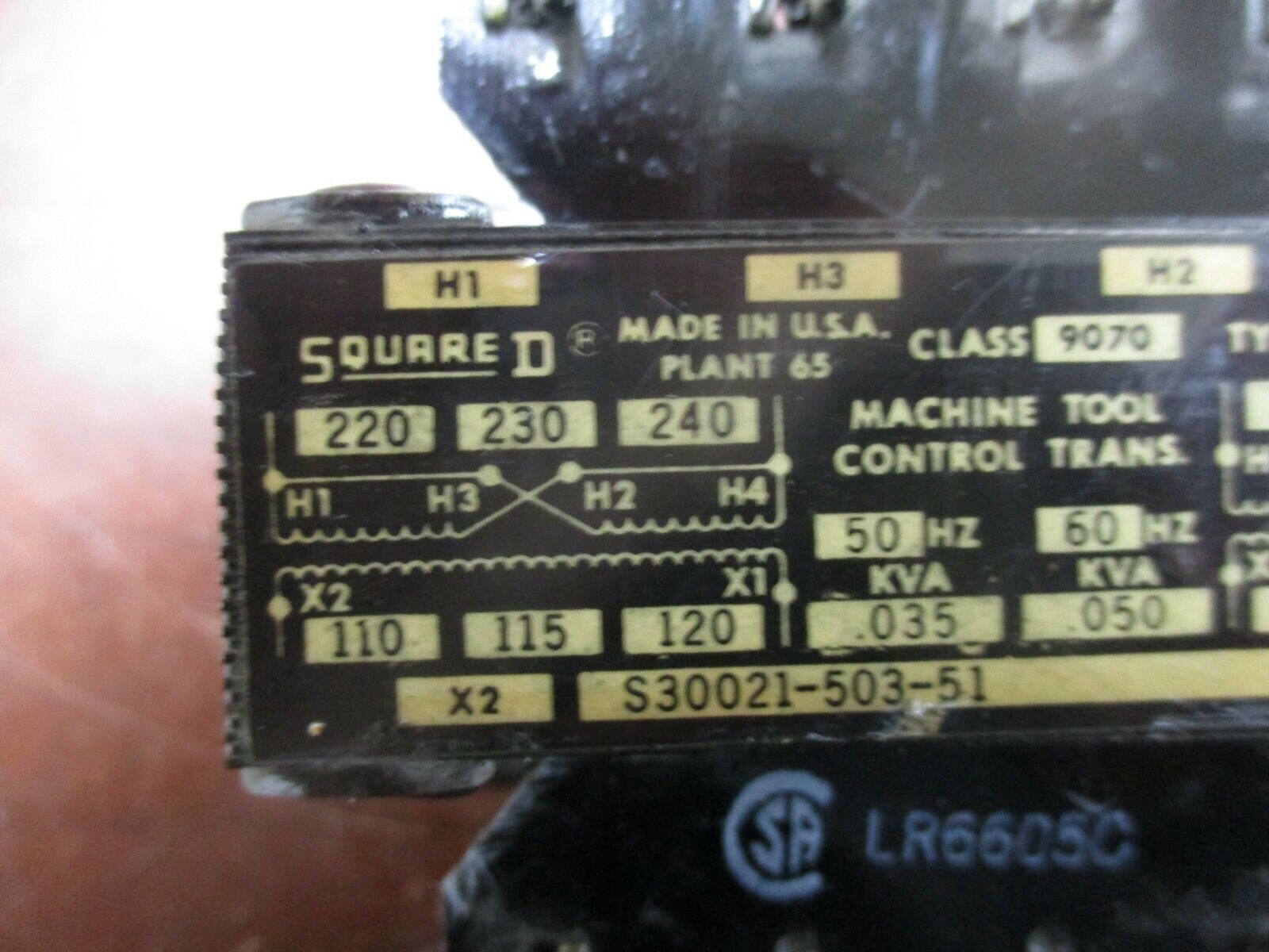 Square D Control Transformer 9070 E0-1 0.050KVA Pri: 480V Sec: 120V Used
