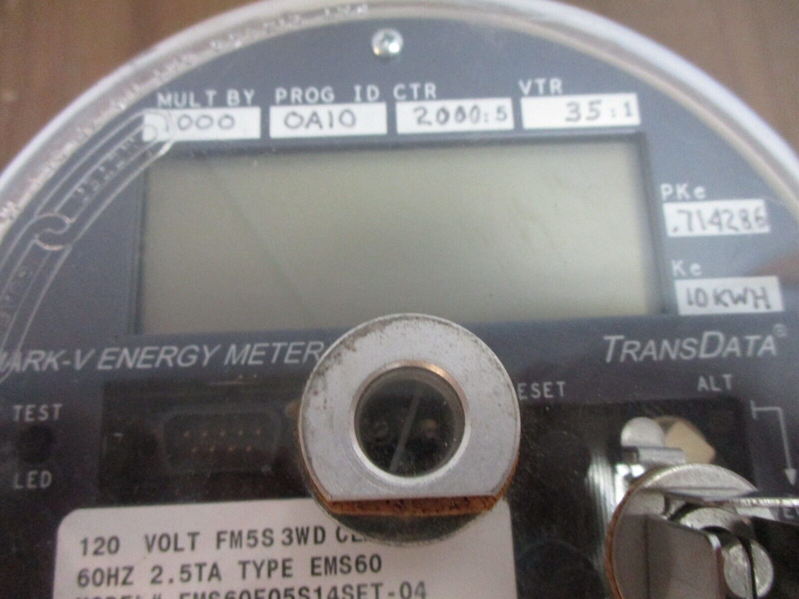 TransData Mark-V Energy Meter EMS60E05S14SET-04 120V 60Hz 10kWH Used