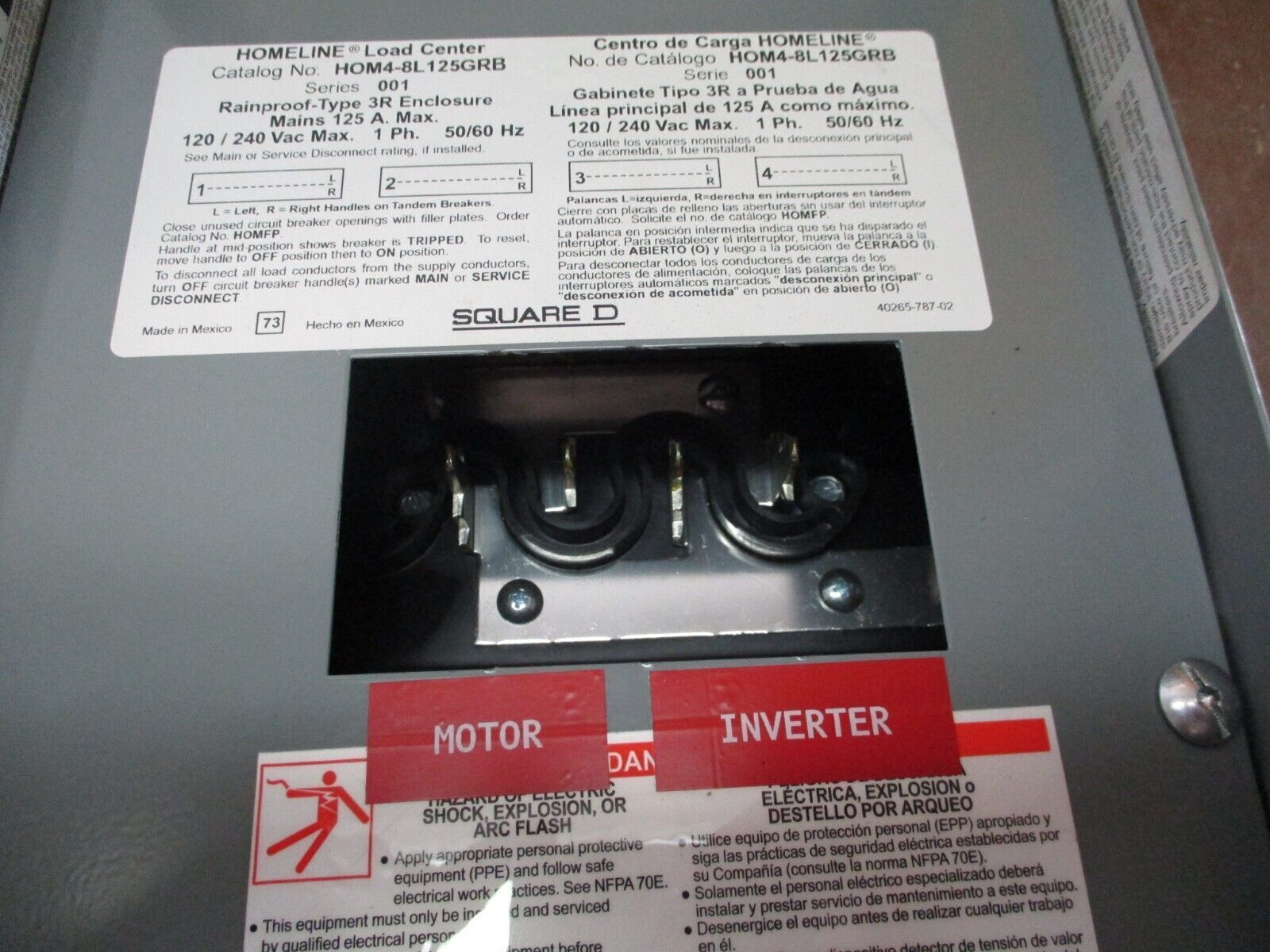 Square D Homeline 3R Load Center HOM4-8L125GRB Ser. 001 125A 120/240V 1Ph Used
