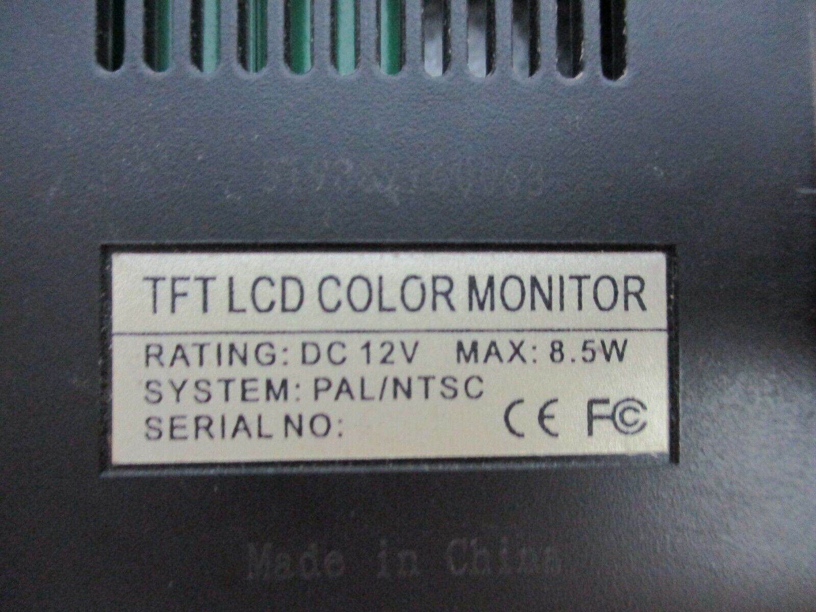 Color Wide TFT LCD Monitor 12VDC 8.5W Used