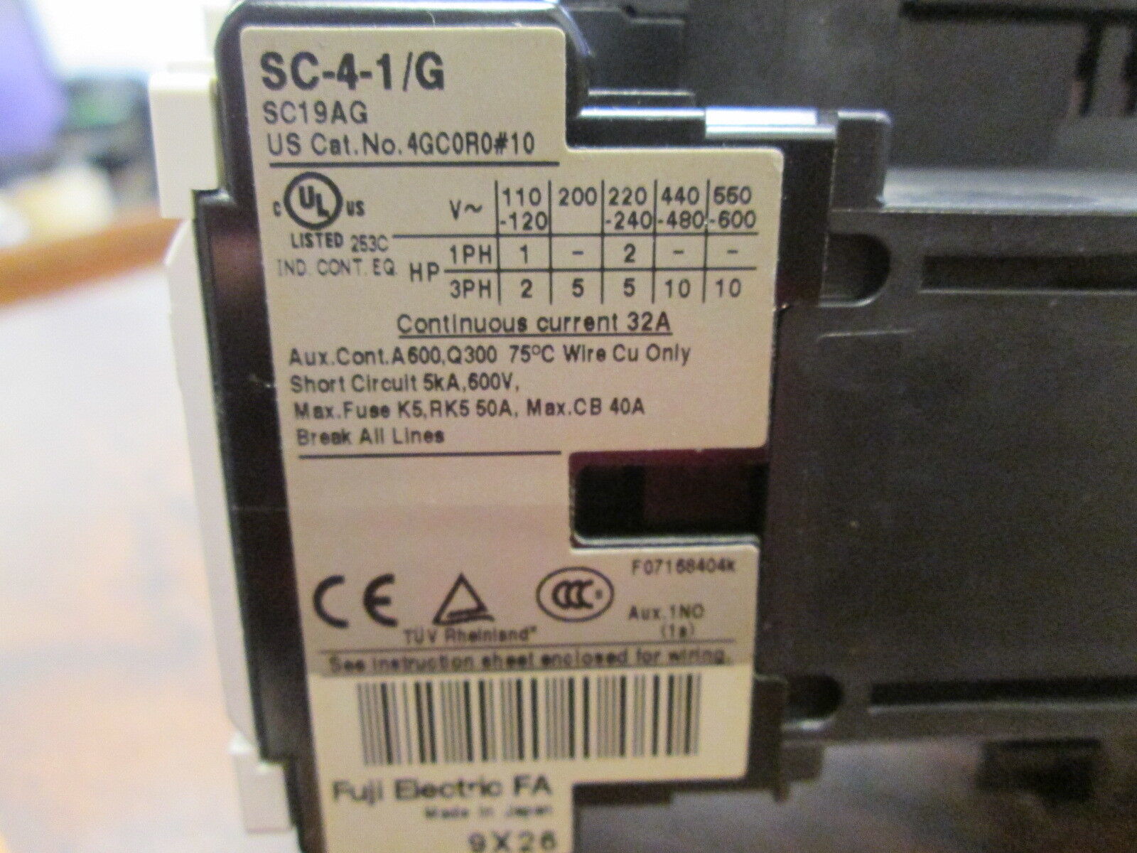 Fuji Electric SC-4-1/G Contactor SC19AG 24VDC Coil 32A 600V Used