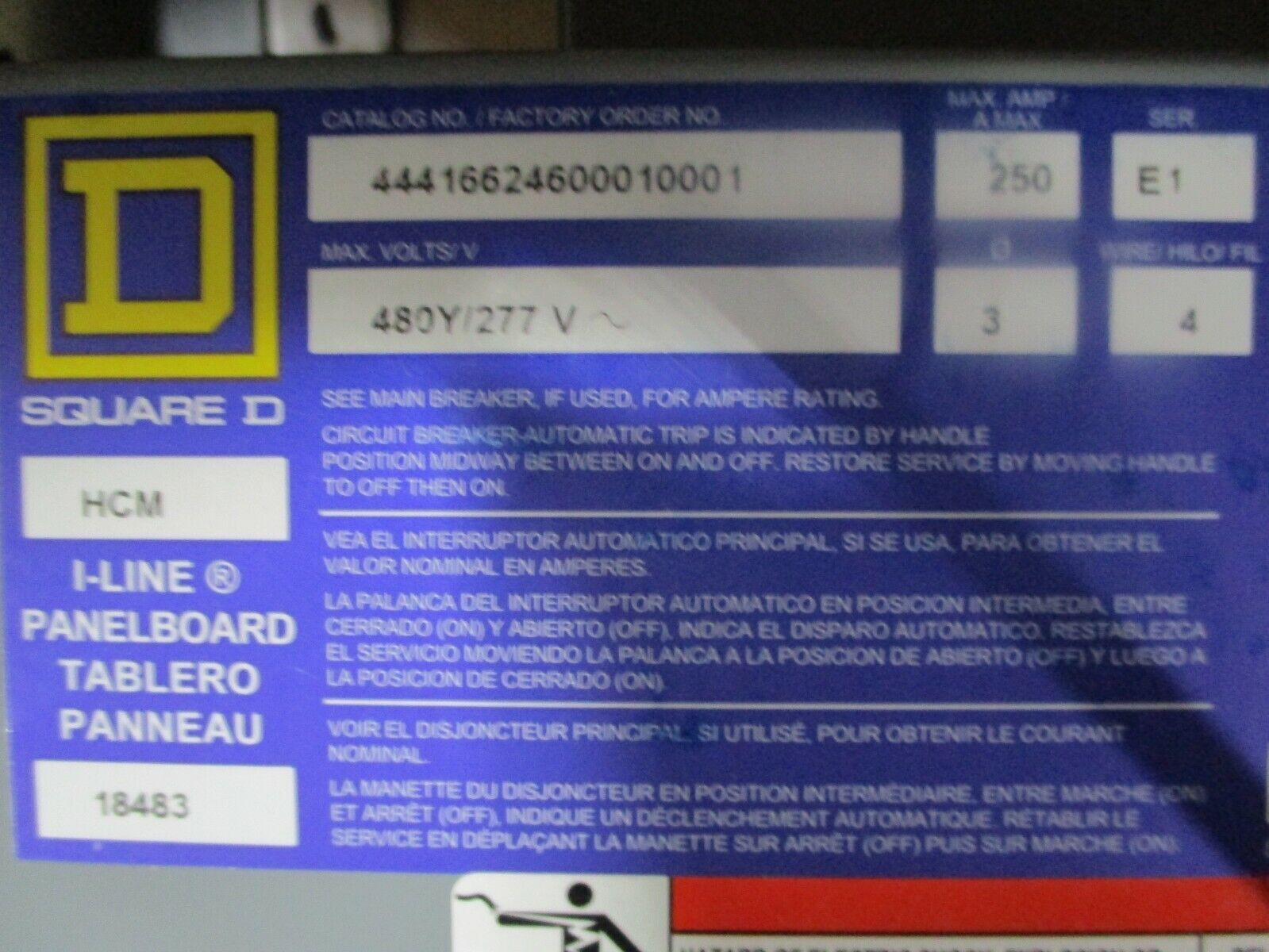 Square D I-Line Panelboard Interior w/ Trim Kit 44416624600010001 480Y/277V 250A