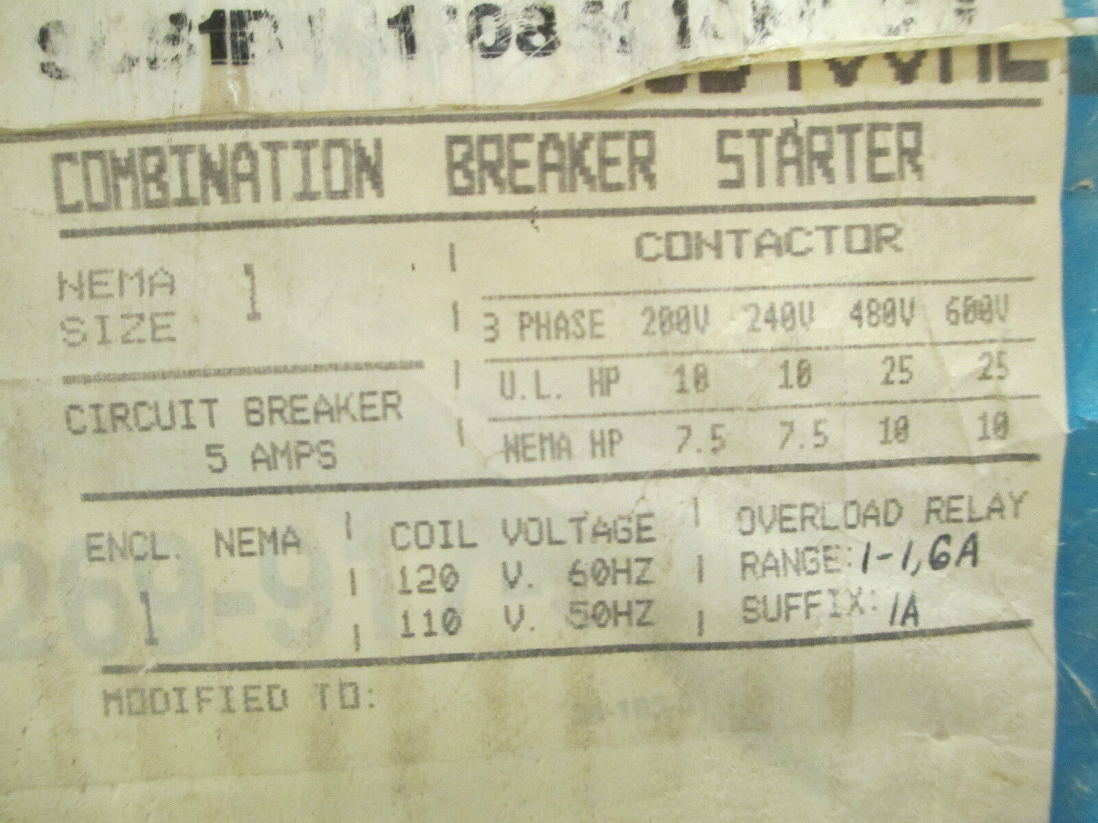 Siemens Combination Size 1 Circuit Breaker 5A 3P New Surplus