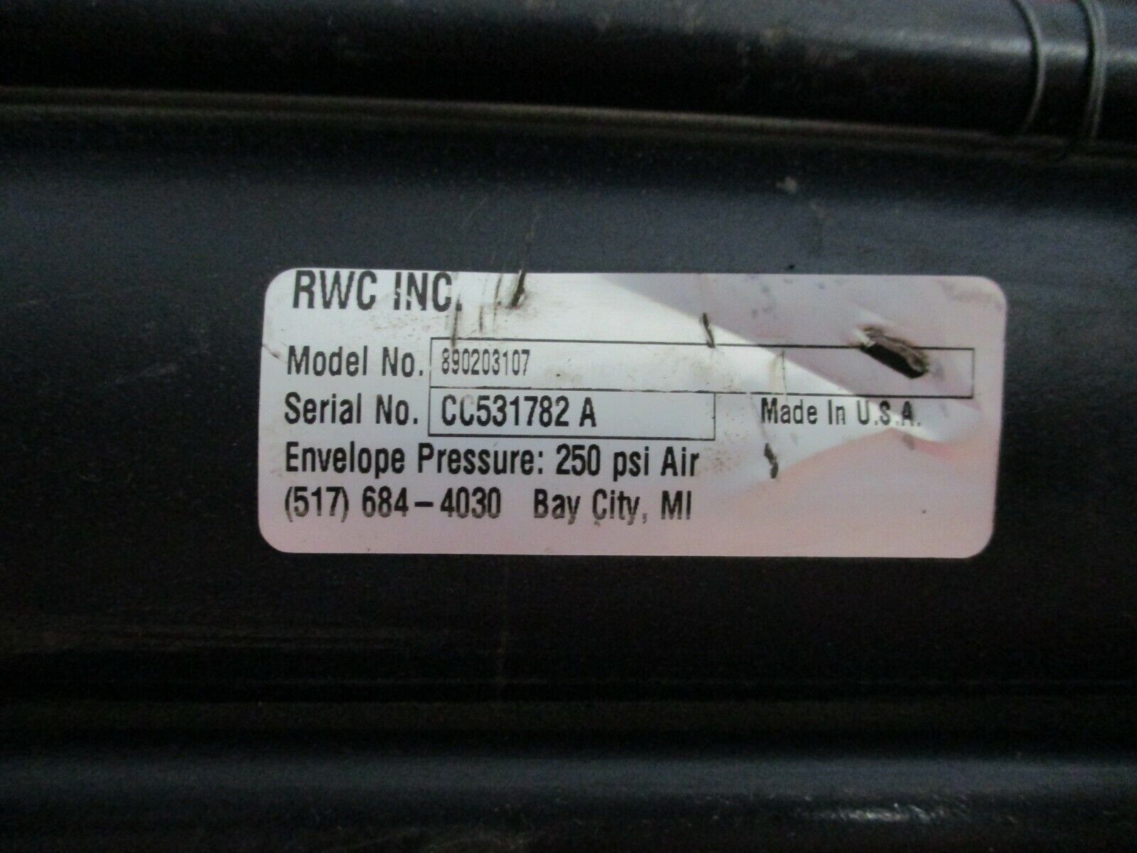 RWC Air Cylinder Part #: 890203107 250PSI used