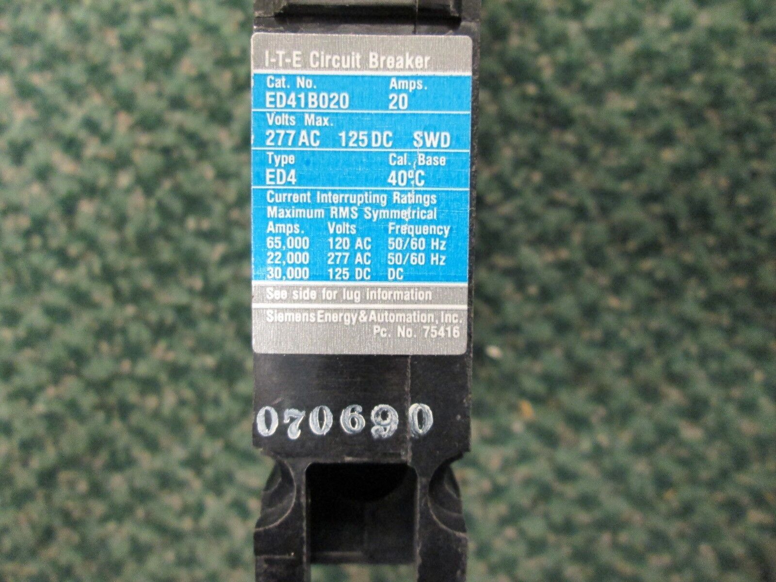 ITE Circuit Breaker ED41B020, Type: ED4, Frame ED, 20A 277V 1P, NEW, Lot of 2!