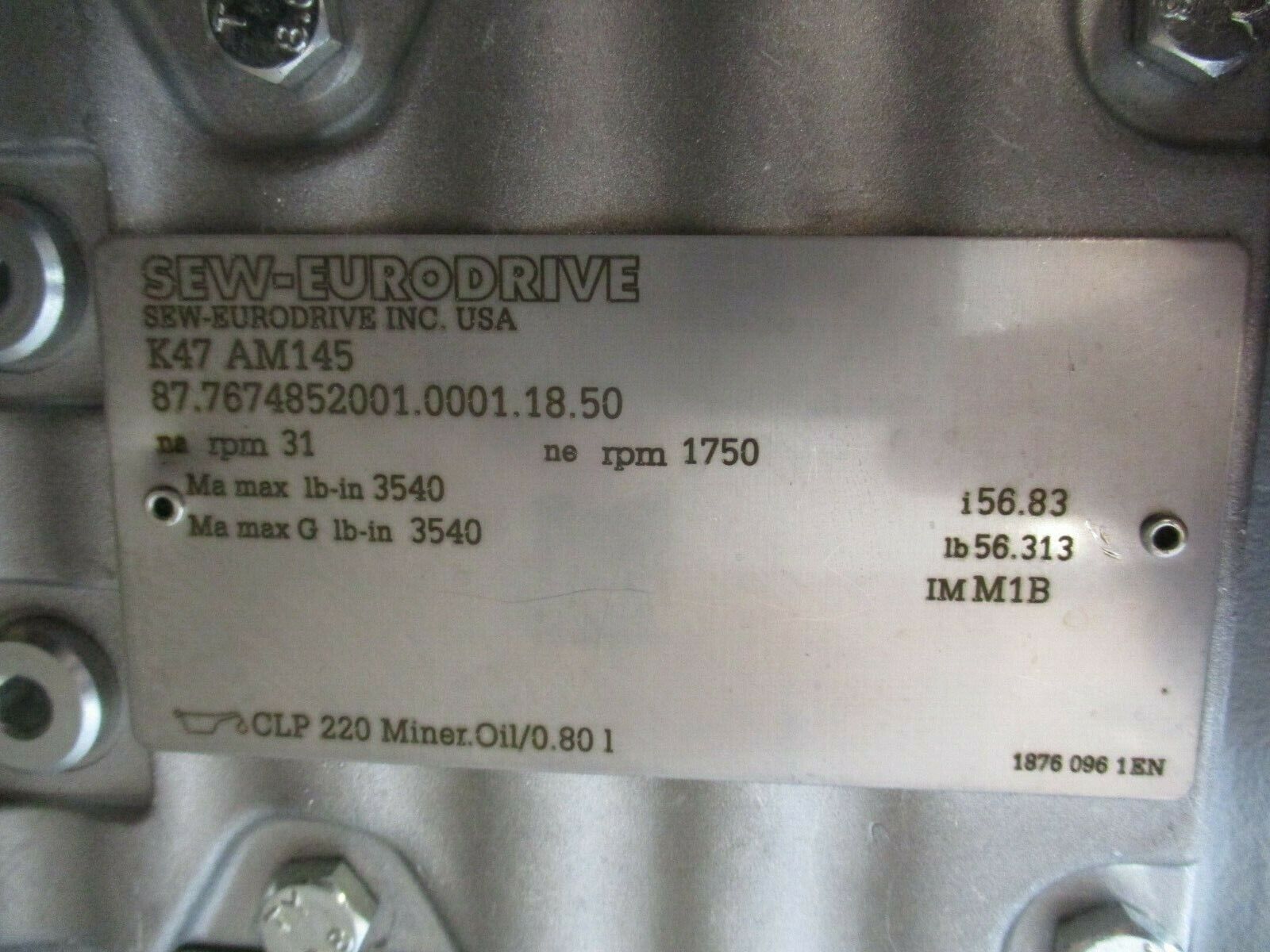 Sew-Eurodrive Helical-Bevel Gear K47 AM145 1800 RPM In 31 RPM Out *No Box*