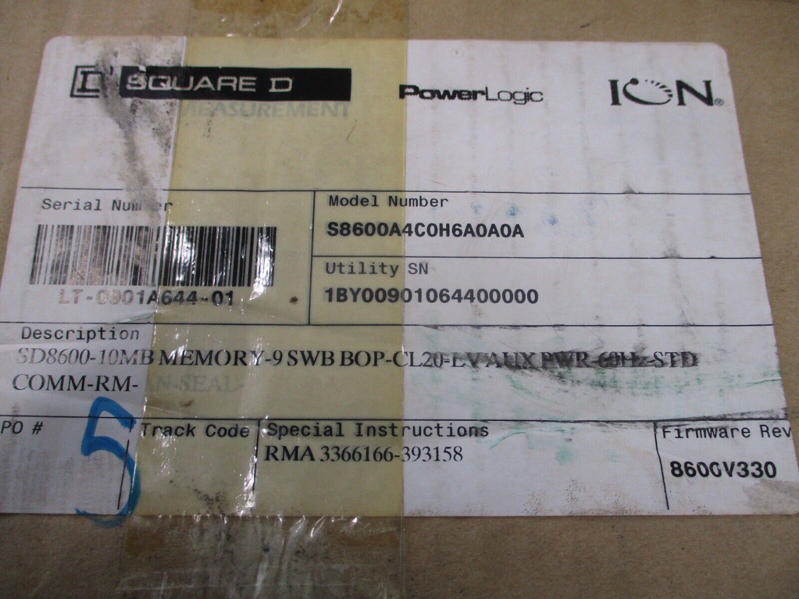Square D PowerLogic ION 8600 Power Meter S8600A4COH6AOAOA New Surplus