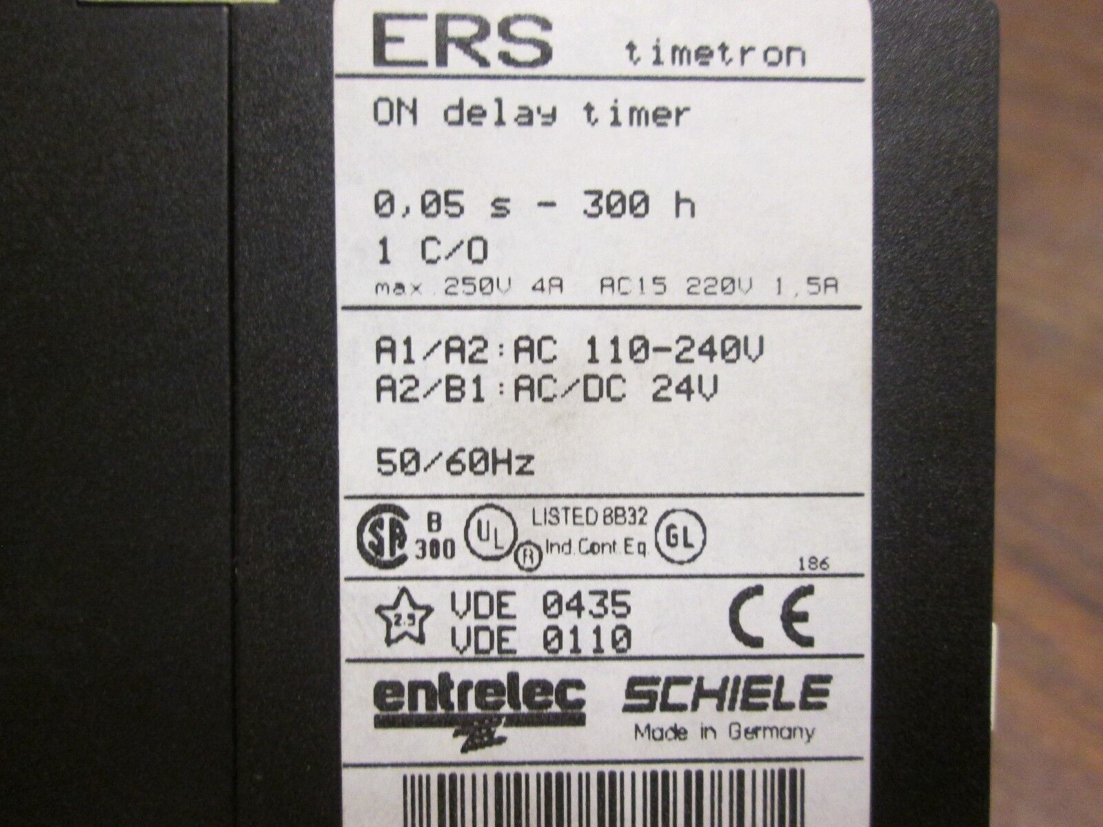 Entrelec ERS Timetron On Delay Timer 2.430.102.01 Range: 0.05s-300h 1 C/O Used
